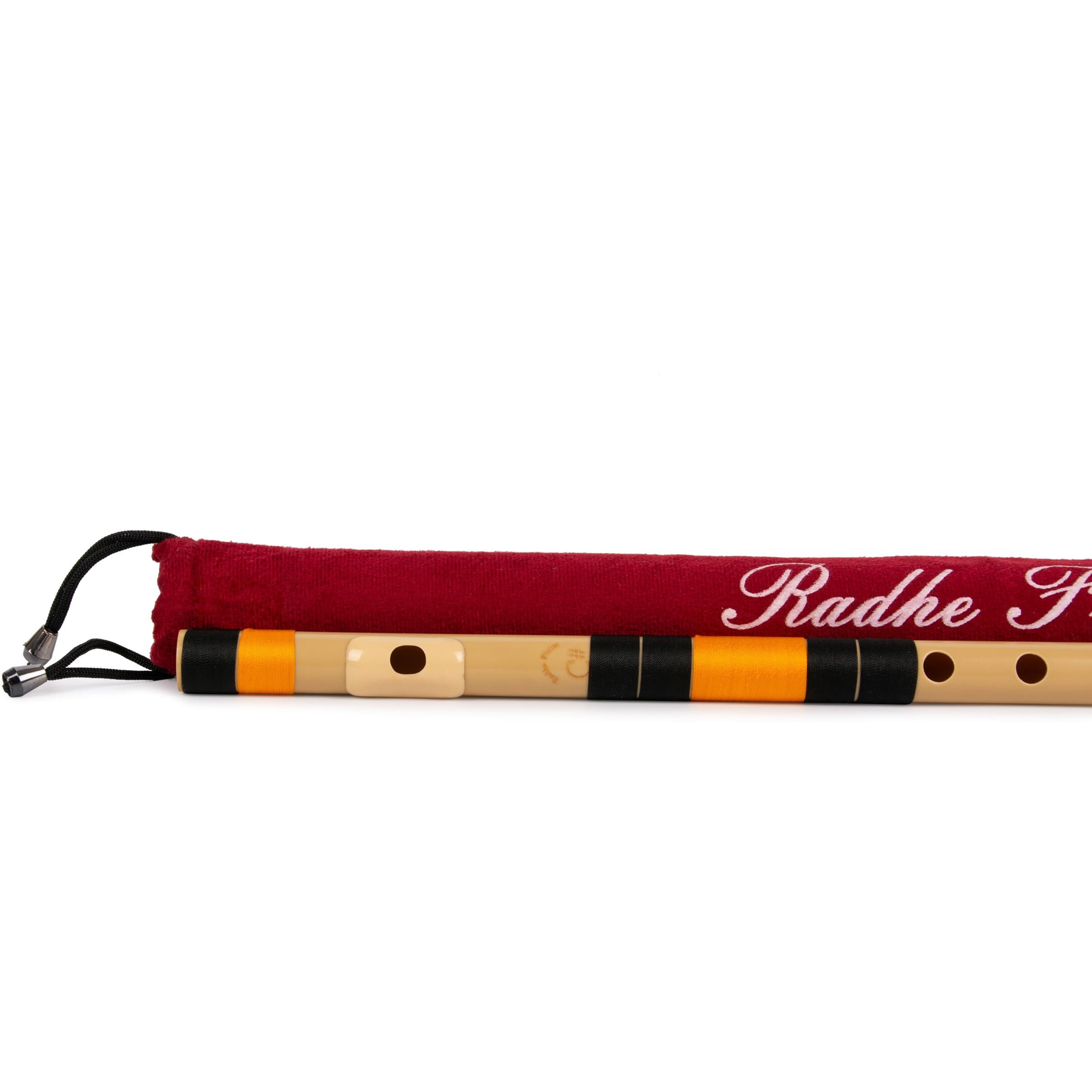Radhe Flutes | Right Handed C Sharp With Velvet Cover | Tuned With Tanpura A440Hz | PVC Fiber (Beige Flute With Black & Orange Threads)