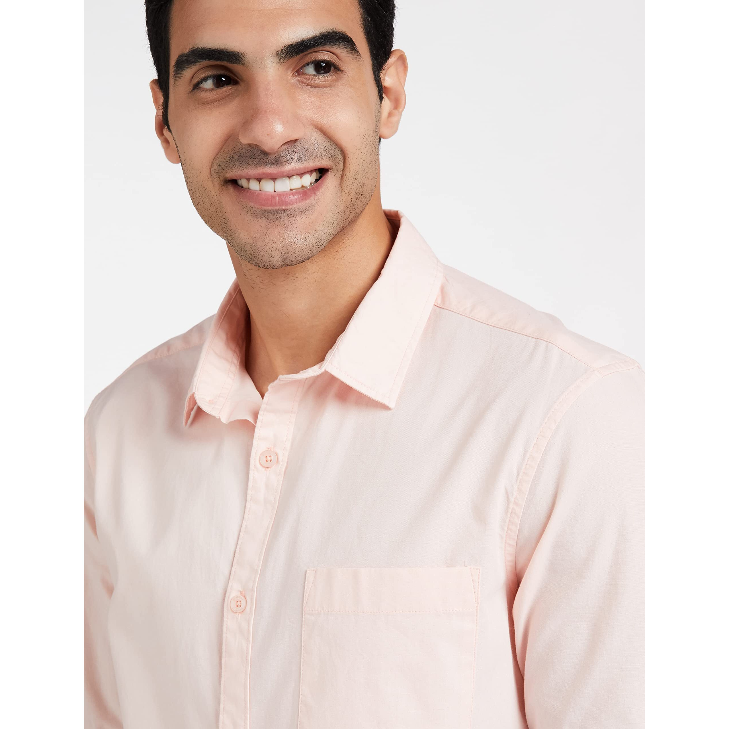 Amazon Brand - Symbol Men's Cotton Shirt | Casual | Plain | Full Sleeve | Summer - Regular Fit (Available in Plus Size) (Blush Pink_M)