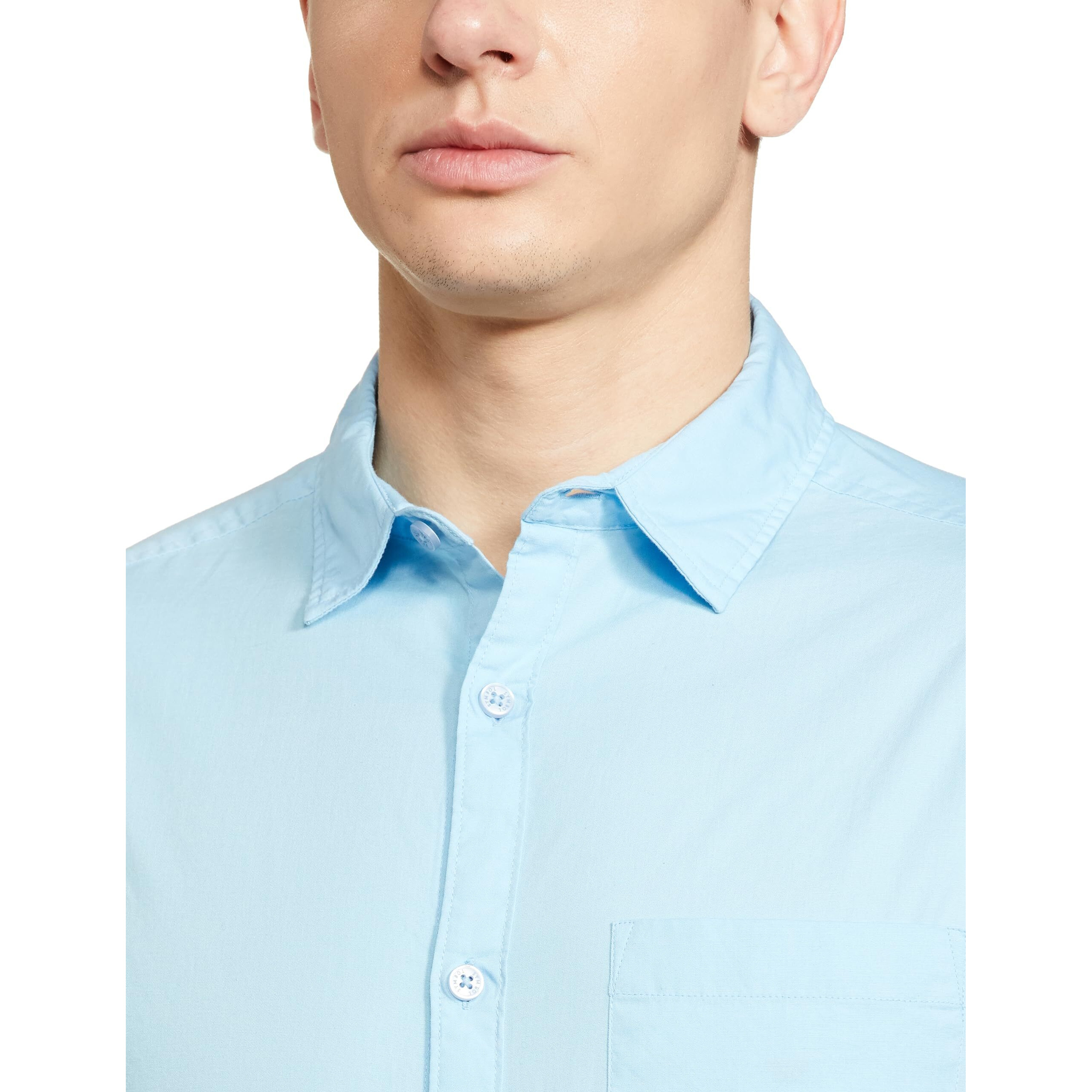 Amazon Brand - Symbol Men's Cotton Shirt | Casual | Plain | Full Sleeve | Summer - Regular Fit (Available in Plus Size) (Sky Blue_M)