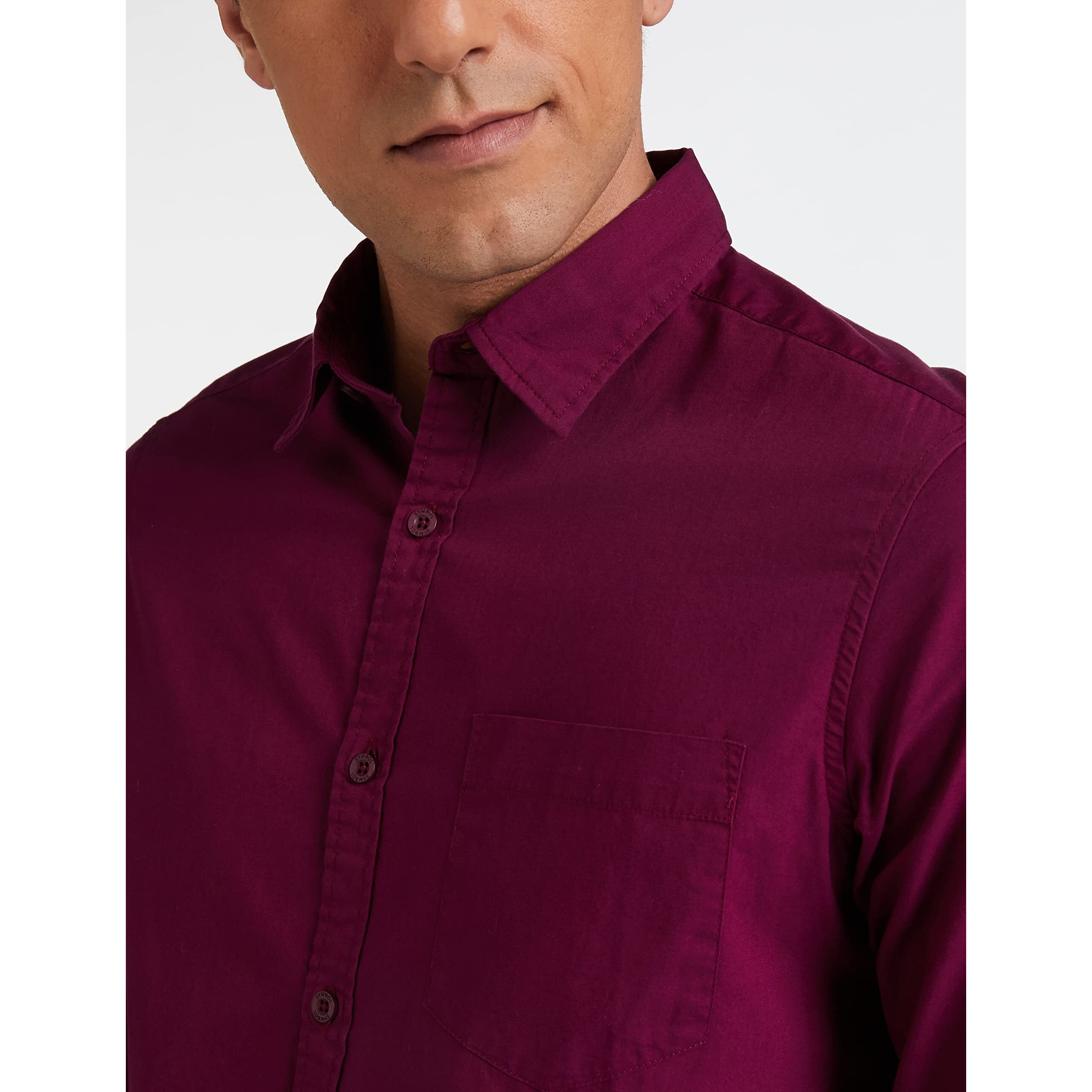 Amazon Brand - Symbol Men's Cotton Shirt | Casual | Plain | Full Sleeve | Summer - Regular Fit (Available in Plus Size) (Amaranth_2XL)