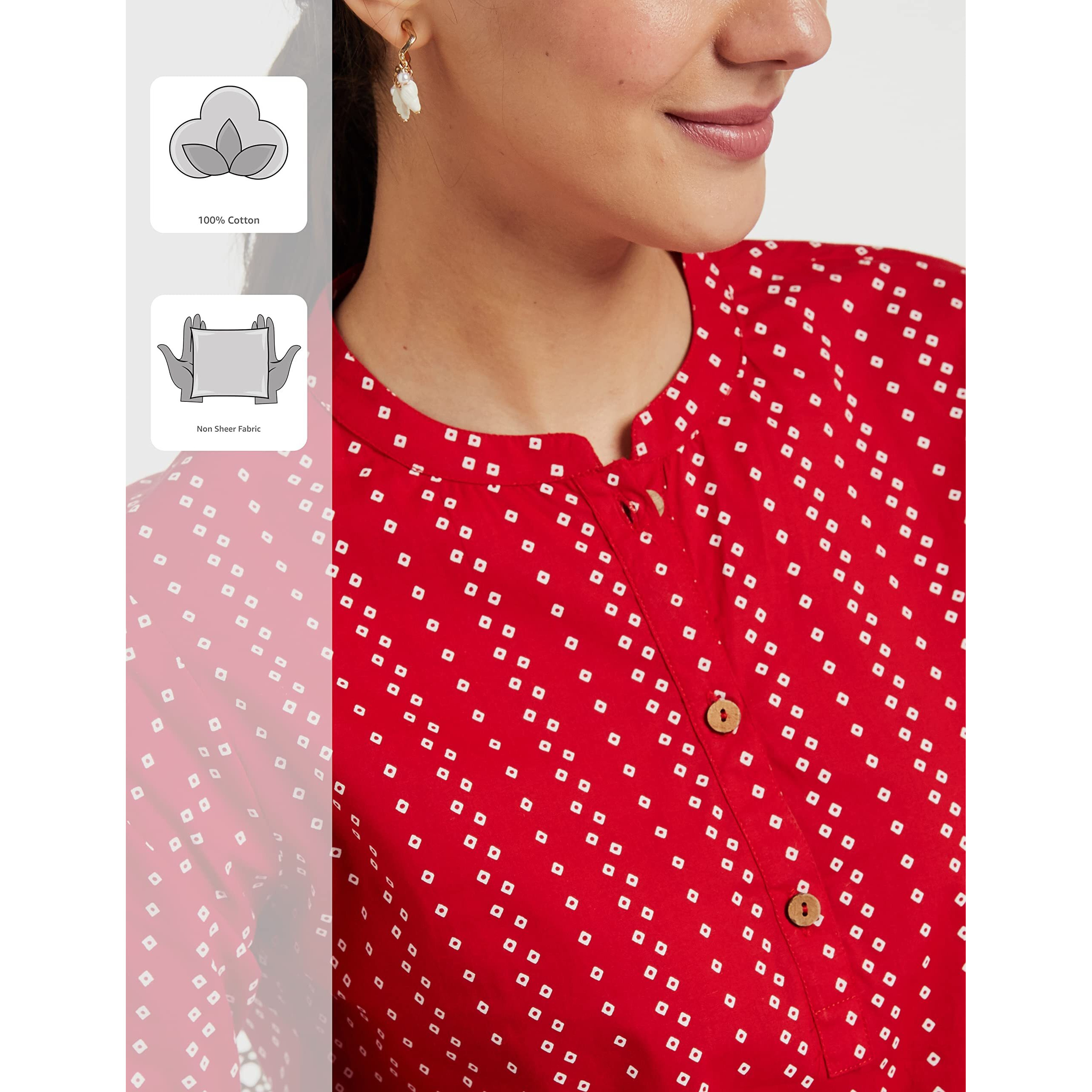 Amazon Brand - Myx Women's Cotton Printed Regular Short Kurti (SS20MYXCORE22_Maroon-Bandhej_S)