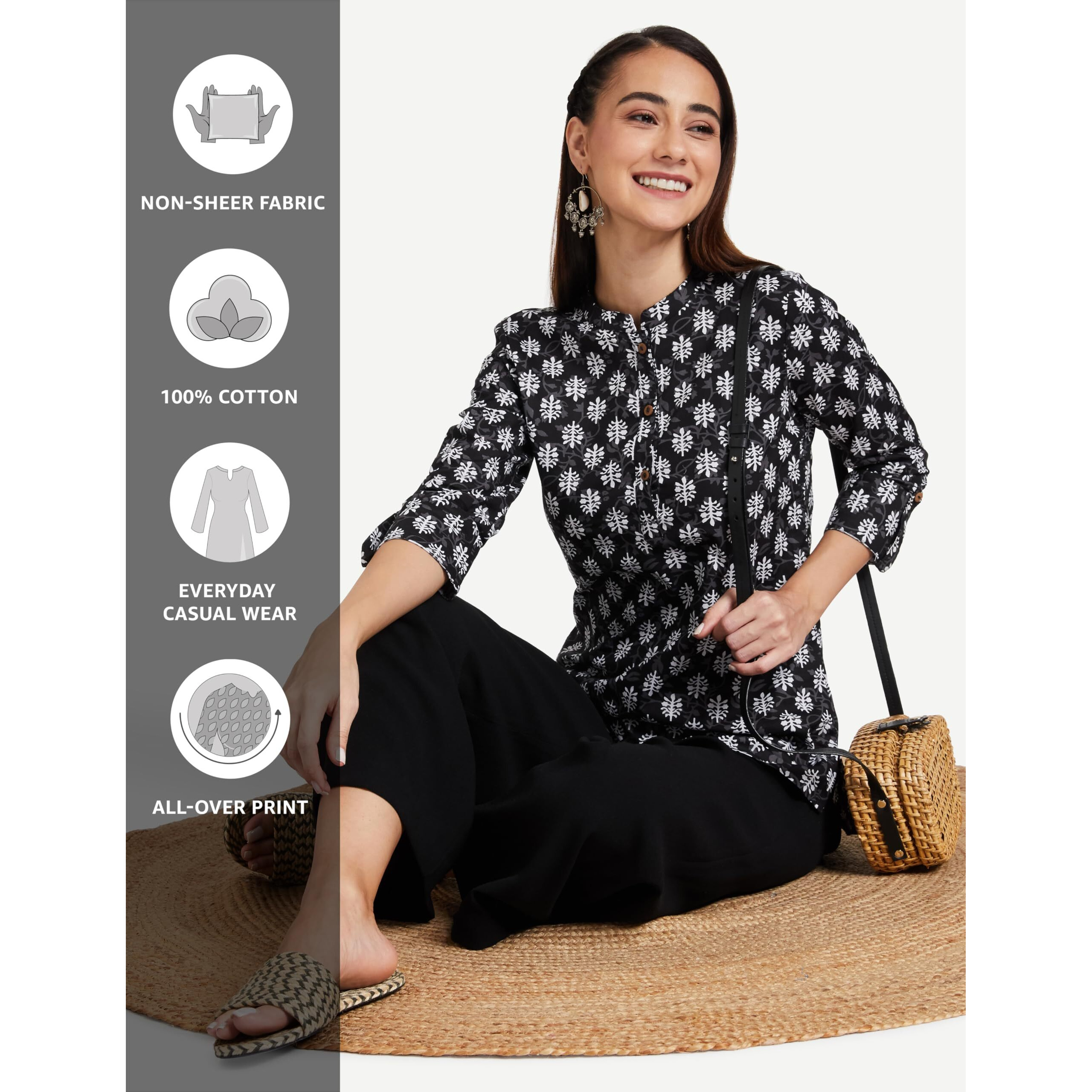 Amazon Brand - Myx Women's Cotton Printed Regular Short Kurti (AW18NIT001CORE4_Dark Brown_2XL)