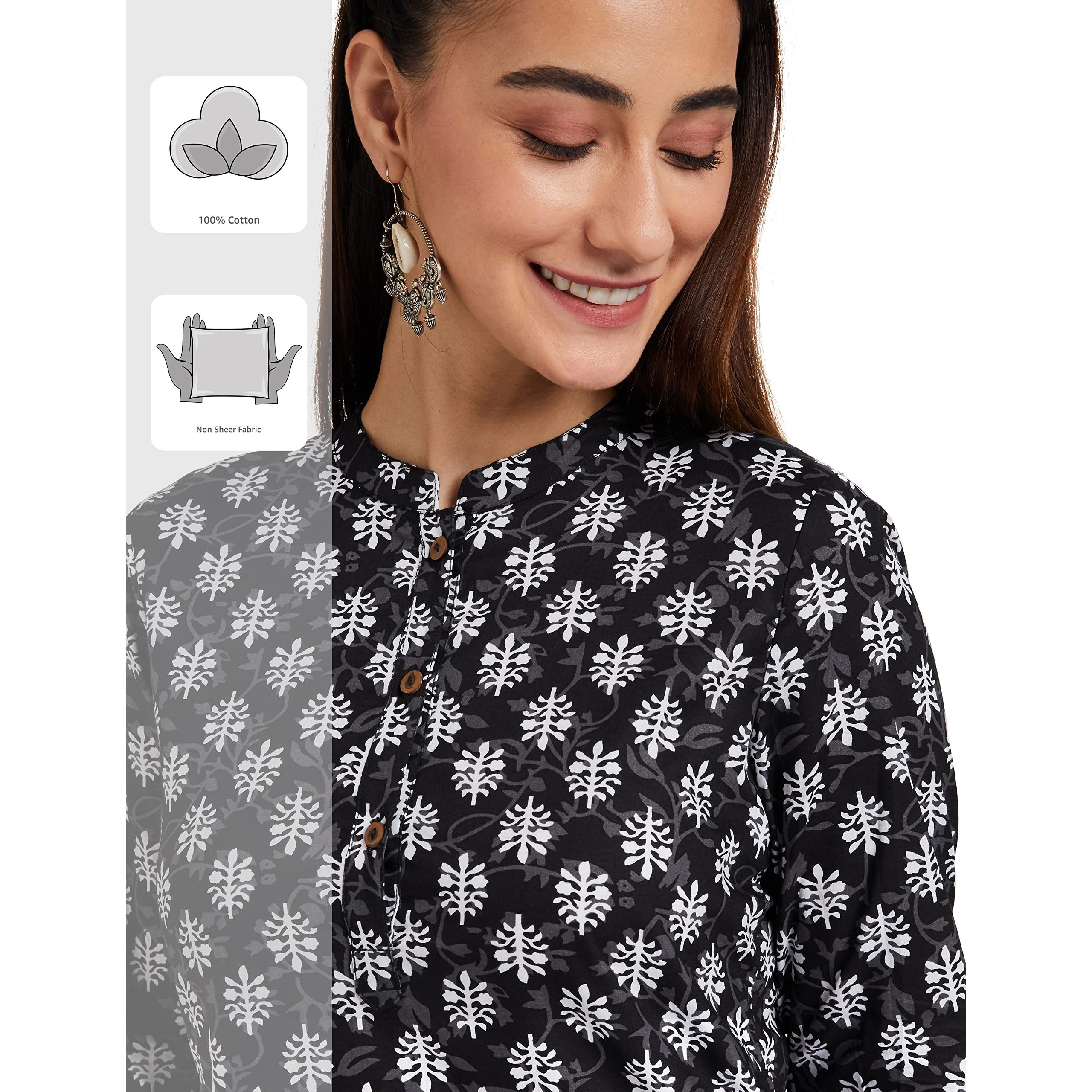 Amazon Brand - Myx Women's Cotton Printed Regular Short Kurti (AW18NIT001CORE4_Dark Brown_2XL)