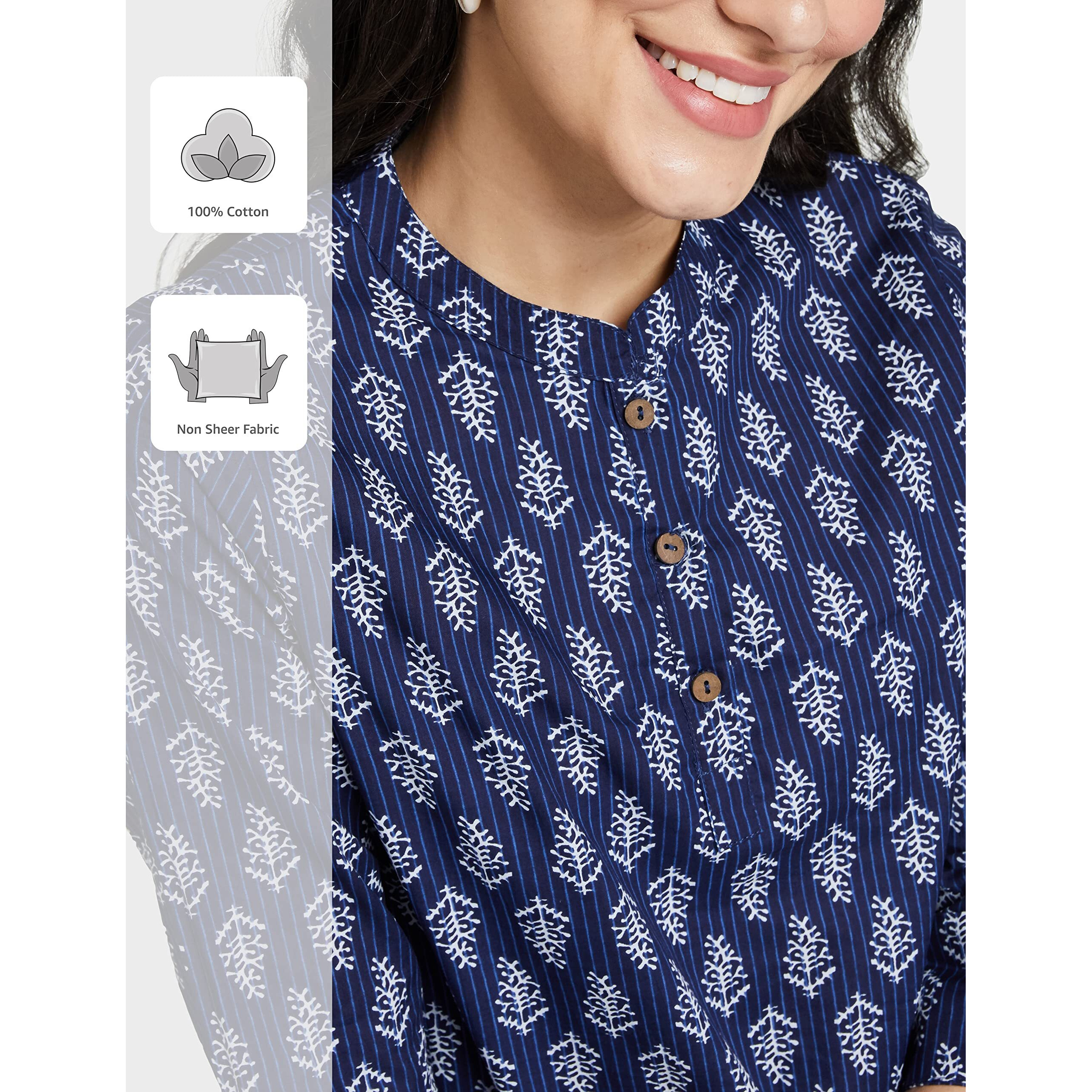 Amazon Brand - Myx Women's Cotton Straight Kurti (NIT001CORE3_Navy_Large)