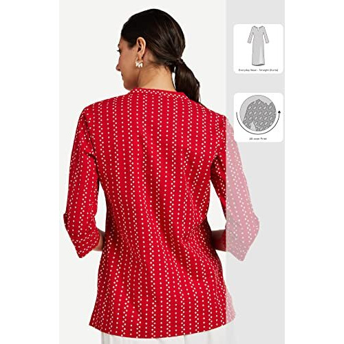 Amazon Brand - Myx Women's Cotton Regular Short Kurti (SS20MYXCORE22_Maroon-Bandhej_L)