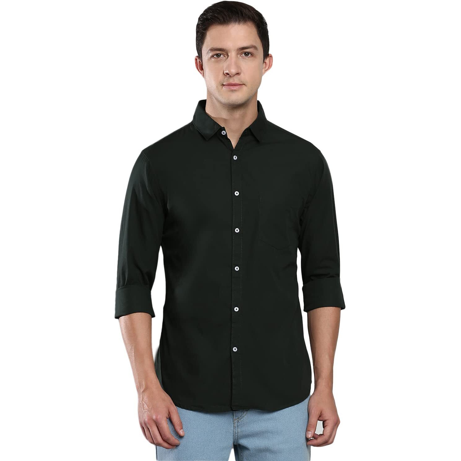 Dennis Lingo Men's Solid Slim Fit Casual Shirt (AZ301_B-GREEN_M)