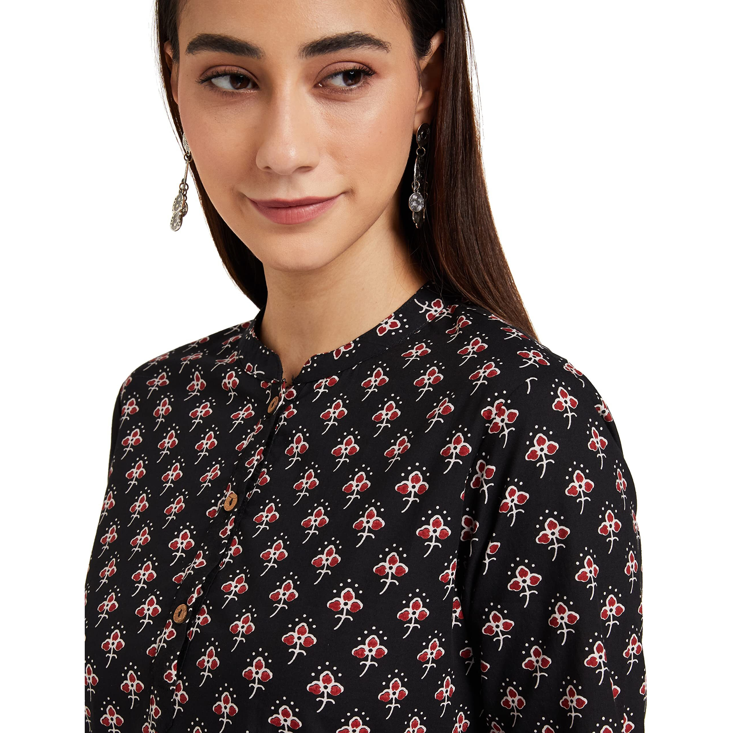 Amazon Brand - Myx Women's Cotton Straight Short Kurti (AW16VALST01C_Red Leaf_XL)