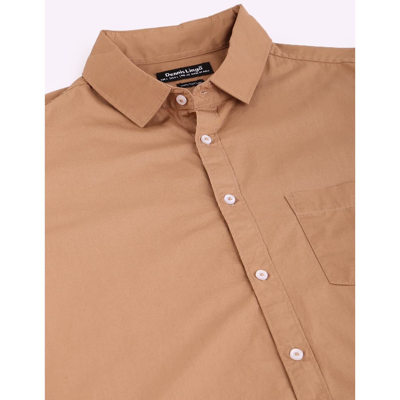 Dennis Lingo Men's Solid Slim Fit Casual Shirt (AZ301_CAMEL_S)