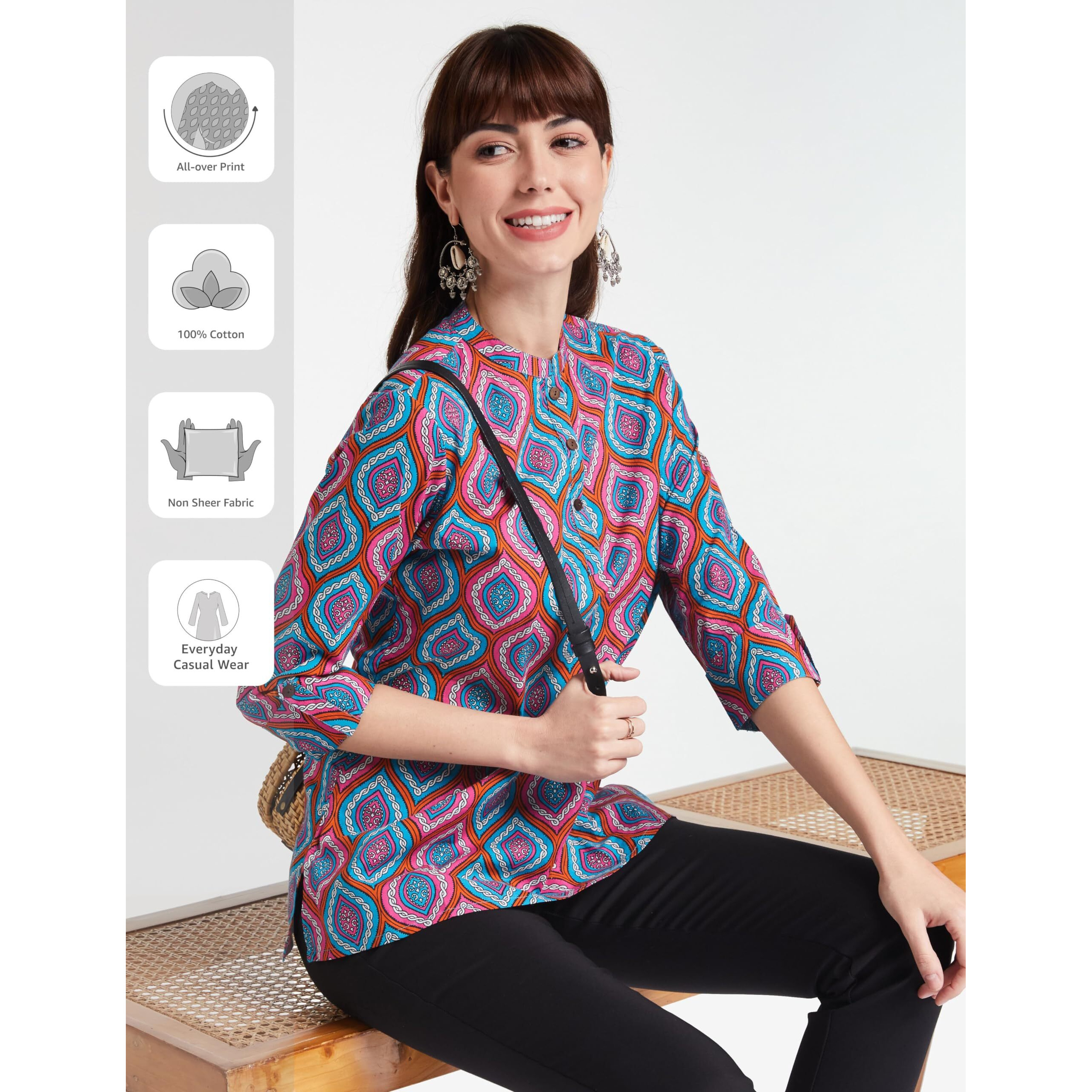 Amazon Brand - Myx Women's Cotton Regular Short Kurti (AW18NIT001CORE2_Purple 2_XL)
