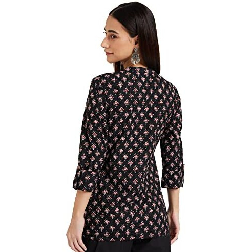 Amazon Brand - Myx Women's Cotton Straight Short Kurti (AW16VALST01C_Red Leaf_M)