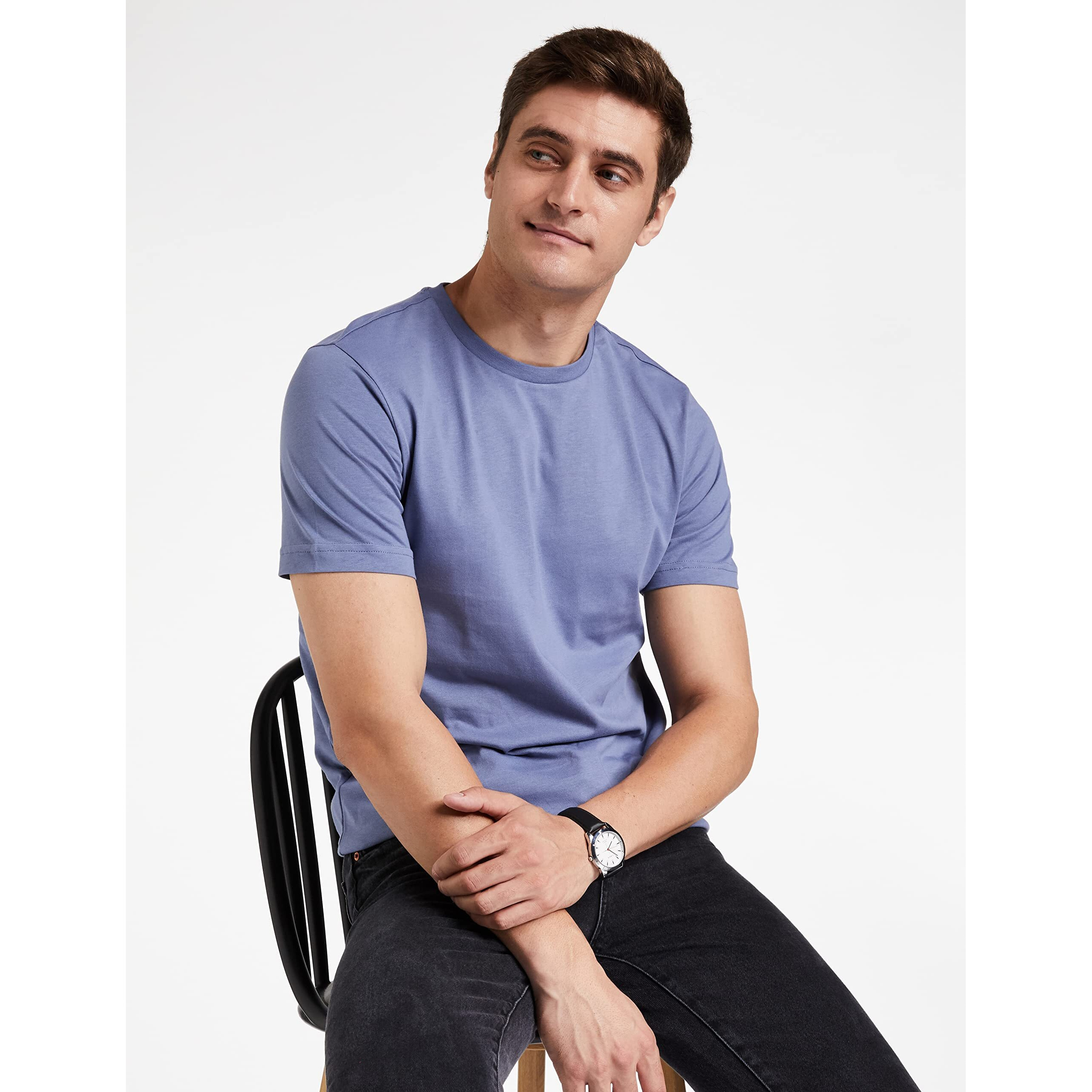 Amazon Brand - Symbol Men's Cotton T Shirt | Round Neck | Half Sleeve | Plain - Regular Fit (Available in Plus Size) (Country Blue_M)