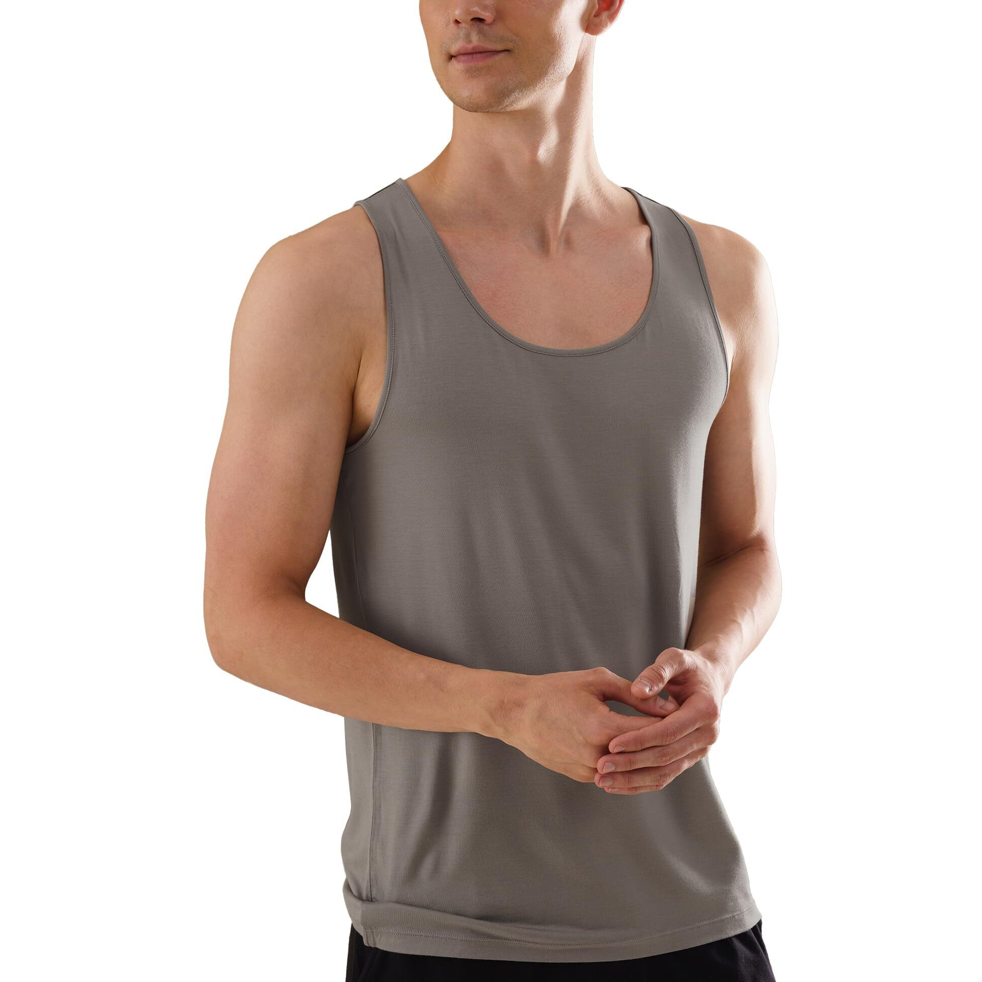 DAMENSCH Neo-Skin Men's Thermoregulating Anti-Bacterial Bamboo Fabric Round Neck - Pack of 1- Moss Grey- Medium