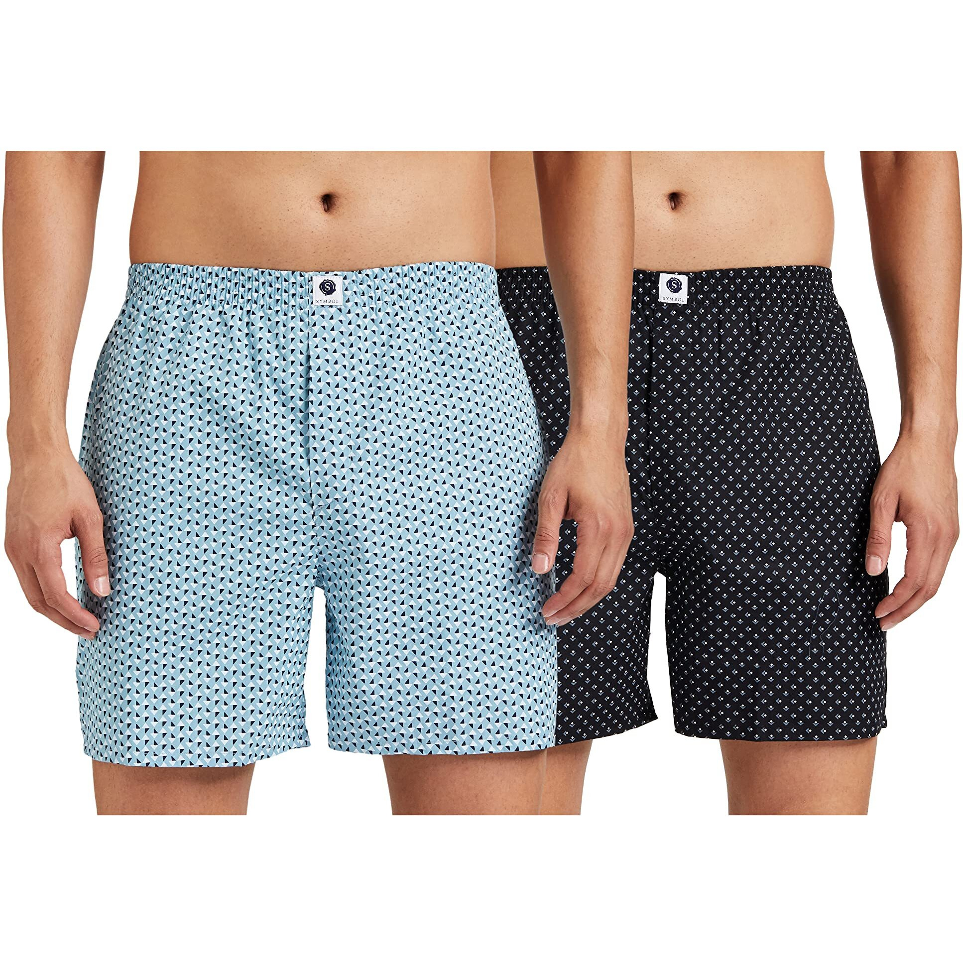 Amazon Brand - Symbol Men's Cotton Printed Boxer Shorts (Combo Pack of 2) Casual | Underwear | Half Pants | Short Pant - Regular Fit with Back Pocket (Multicolor 15_M)