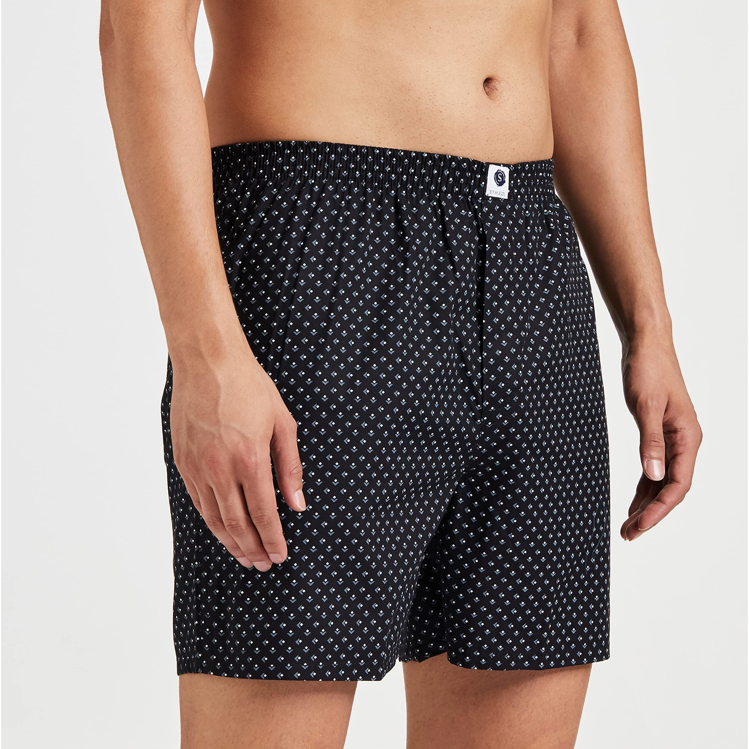 Amazon Brand - Symbol Men's Cotton Printed Boxer Shorts (Combo Pack of 2) Casual | Underwear | Half Pants | Short Pant - Regular Fit with Back Pocket (Multicolor 15_M)