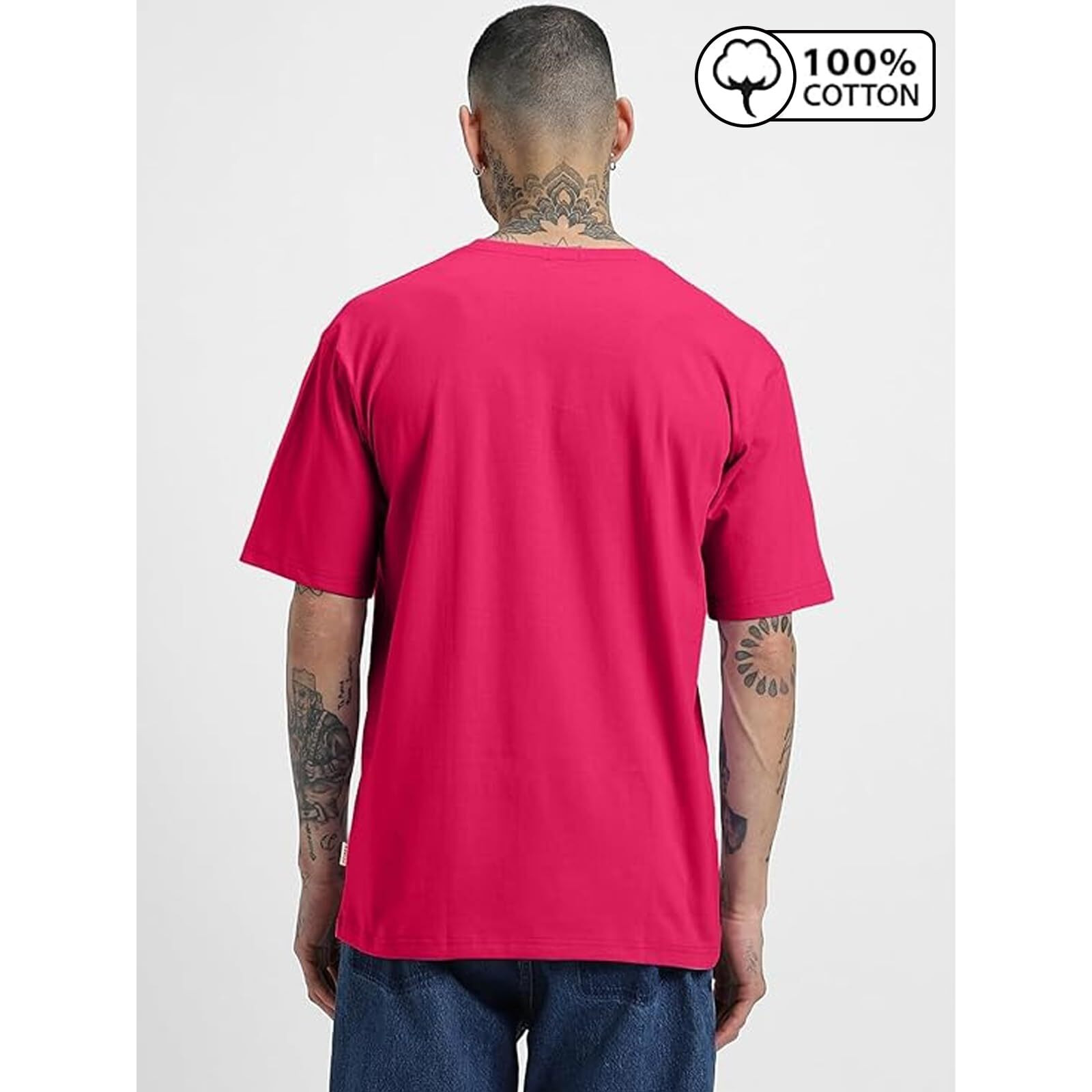 Veirdo Pure Cotton Half Sleeve Round Neck Oversized Fit Solid Viva Magenta T-Shirt Men/Boys (OS_100_VIVAMAGINTA_M) (Available in from S to 2XL)