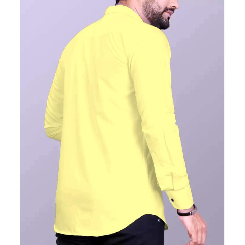 CB-COLEBROOK Men Regular Fit Solid Spread Collar Casual Shirt (X-Large, Butter Yellow)
