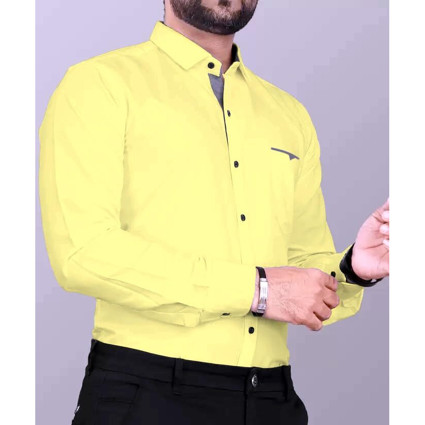 CB-COLEBROOK Men Regular Fit Solid Spread Collar Casual Shirt (X-Large, Butter Yellow)
