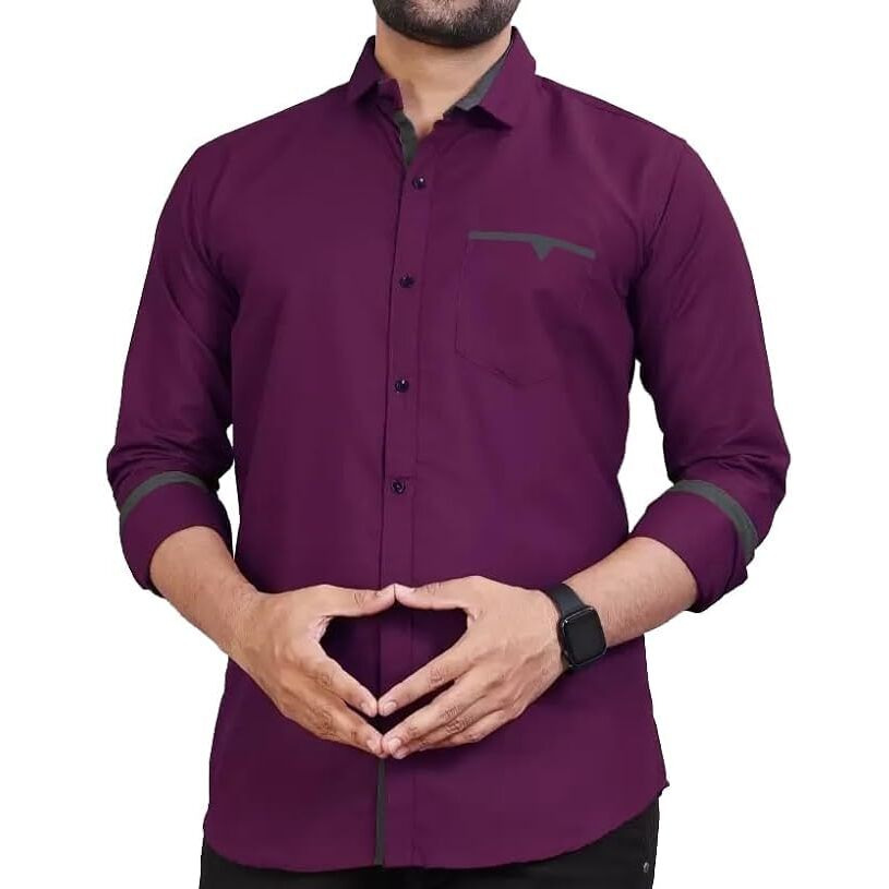 CB-COLEBROOK Men Regular Fit Solid Spread Collar Casual Shirt (X-Large, Wine)