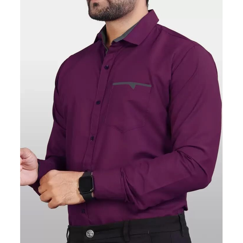 CB-COLEBROOK Men Regular Fit Solid Spread Collar Casual Shirt (X-Large, Wine)