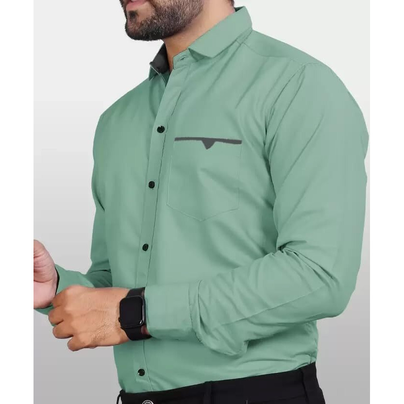 CB-COLEBROOK Men Regular Fit Solid Spread Collar Casual Shirt (Small, Pistachio)