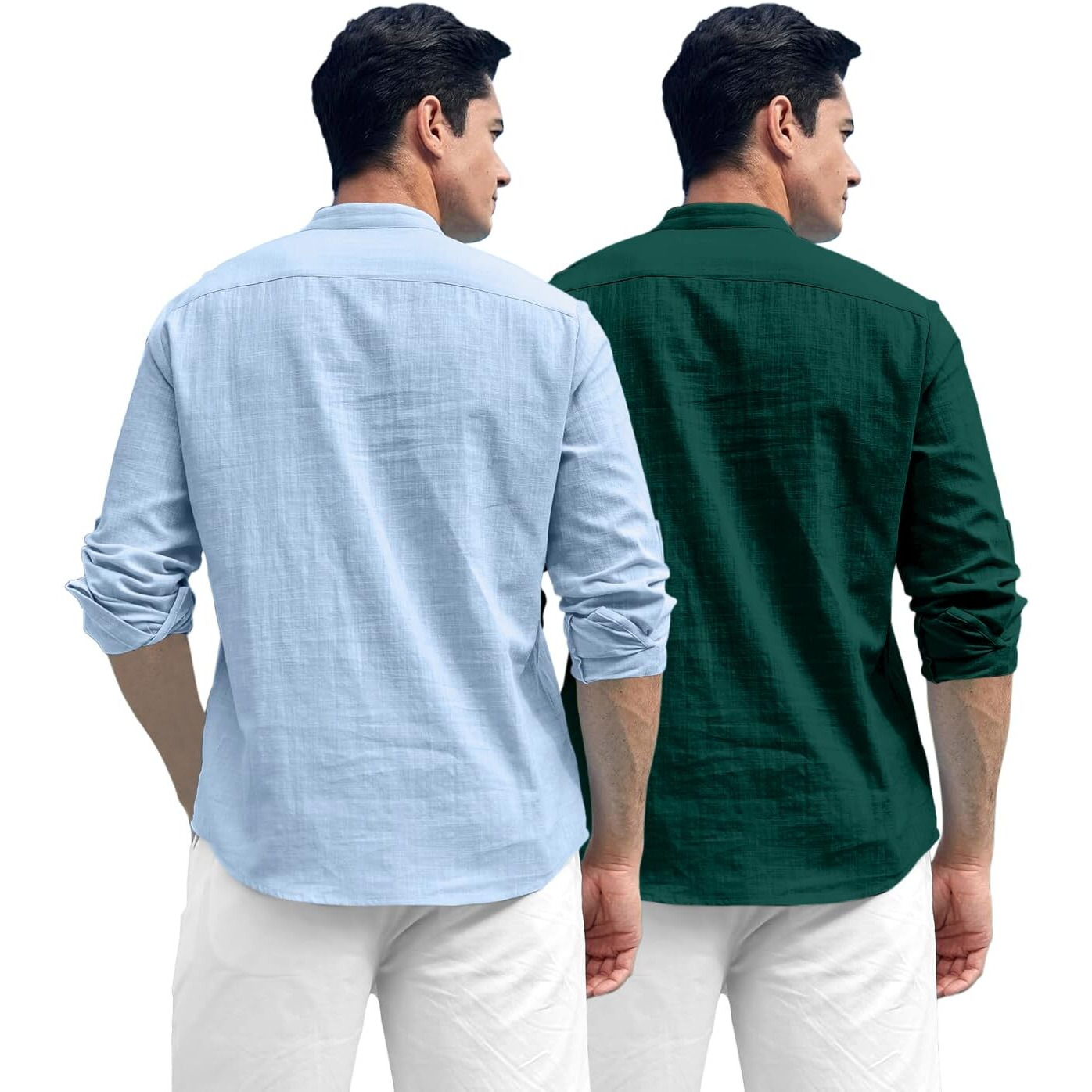 Zombom Combo of Men's Solid Cotton Blend Full Sleeve Straight Kurta Shirt (Pack of 2) Sky Blue-Green