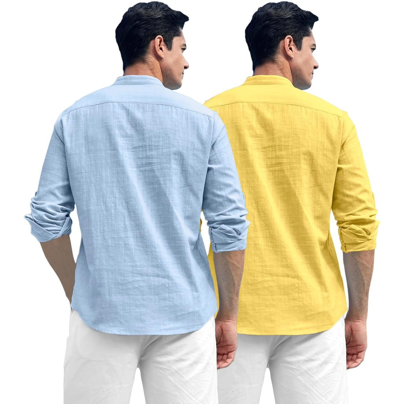 Zombom Combo of Men's Solid Cotton Blend Full Sleeve Straight Kurta Shirt (Pack of 2)