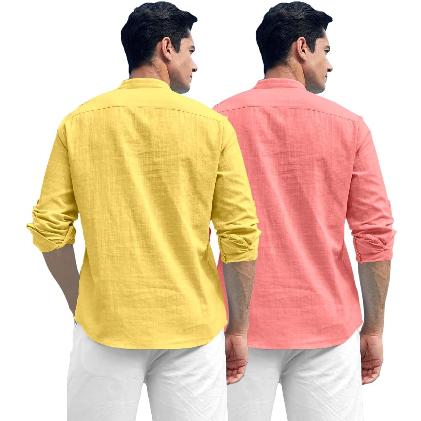 Zombom Combo of Men's Solid Cotton Blend Full Sleeve Straight Kurta Shirt (Pack of 2)
