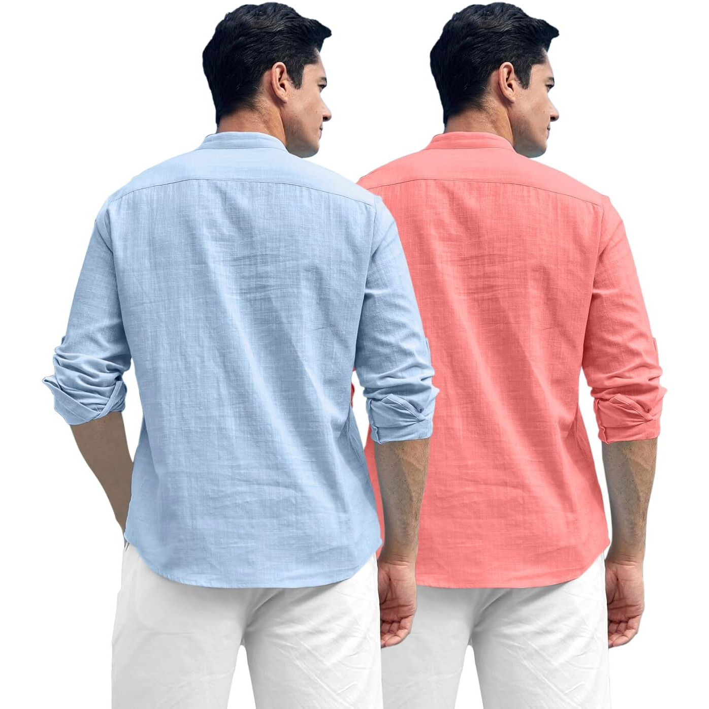 Zombom Combo of Men's Solid Cotton Blend Full Sleeve Straight Kurta Shirt (Pack of 2)