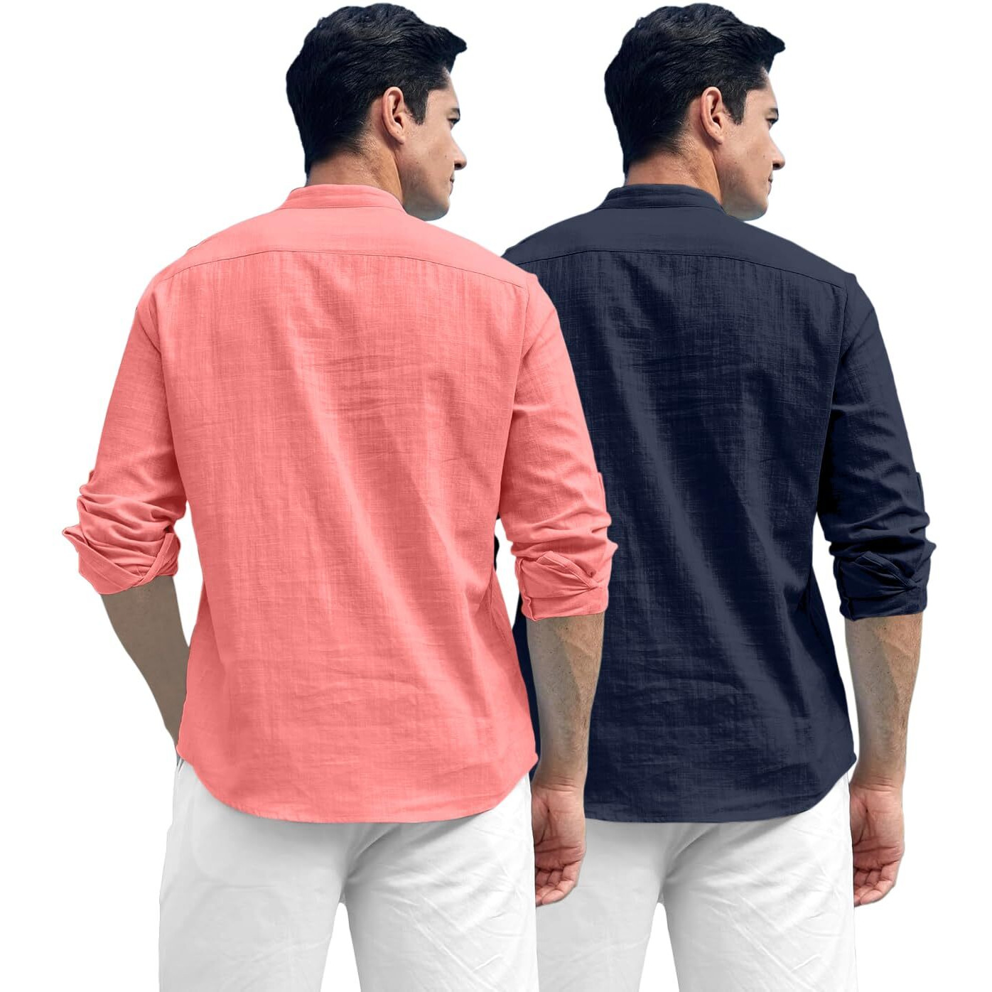 Zombom Combo of Men's Solid Cotton Blend Full Sleeve Straight Kurta Shirt (Pack of 2)