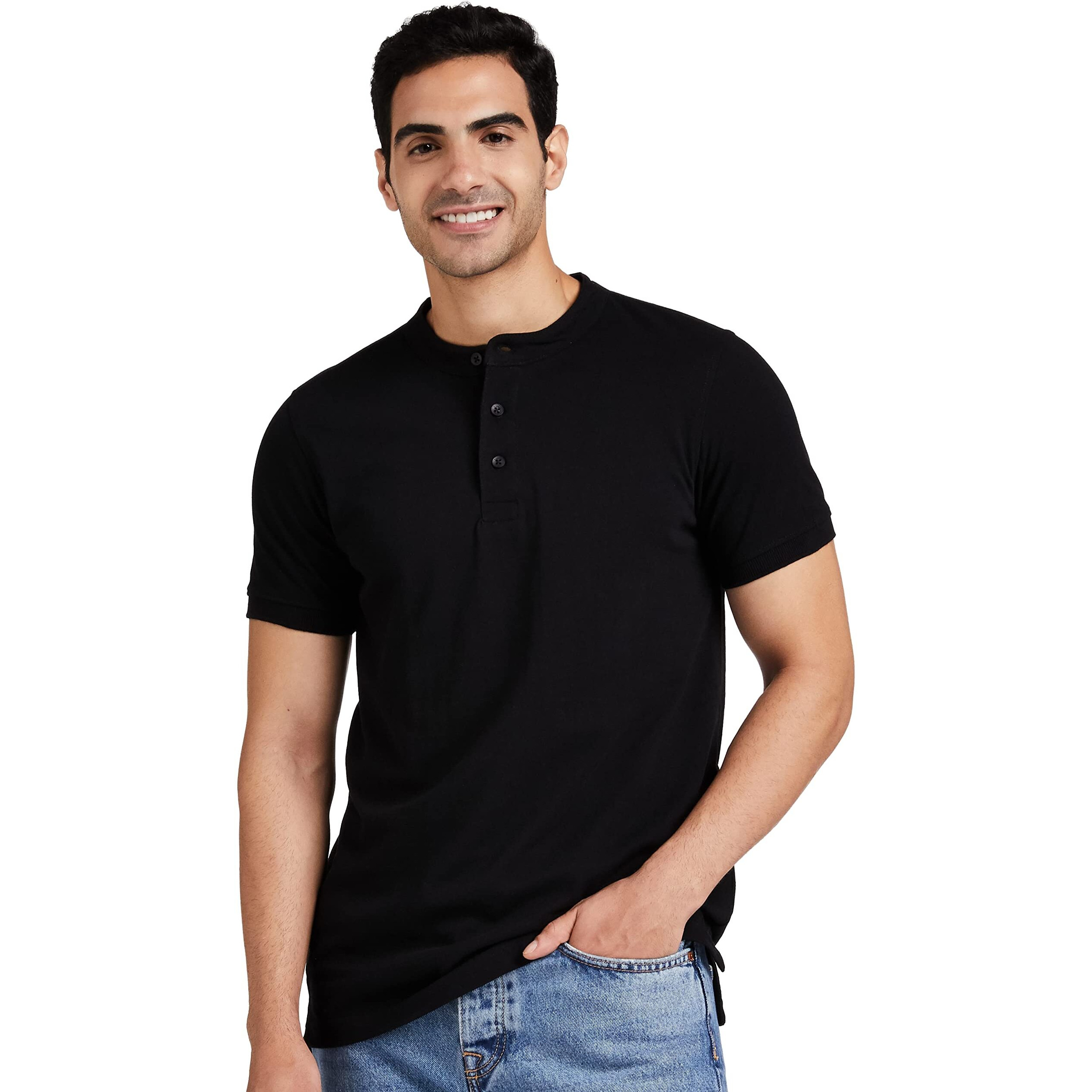 Amazon Brand - Symbol Men's Cotton Rich Polo T Shirt | Mandarin Collar Tshirts | Half Sleeves | Plain - Regular Fit (Jet Black_M)