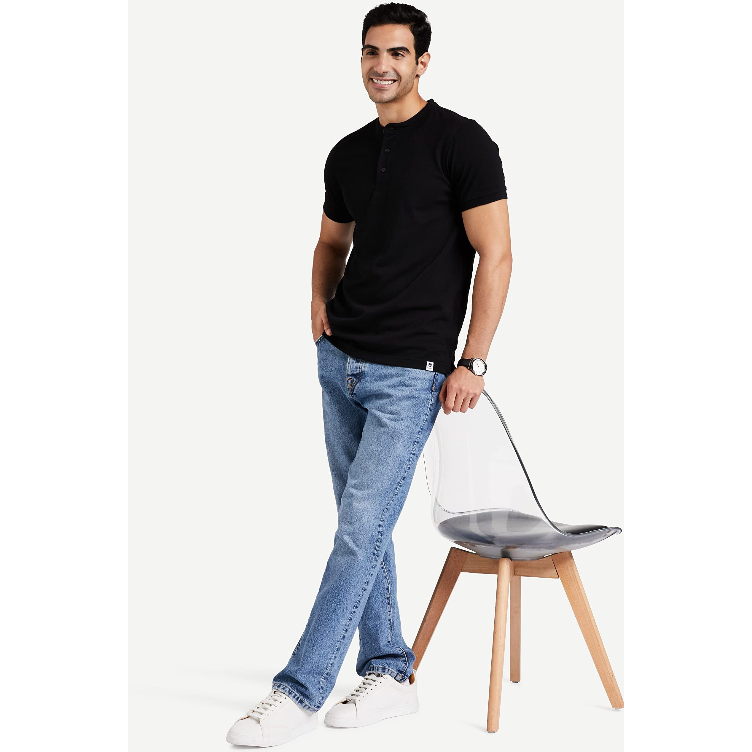 Amazon Brand - Symbol Men's Cotton Rich Polo T Shirt | Mandarin Collar Tshirts | Half Sleeves | Plain - Regular Fit (Jet Black_M)