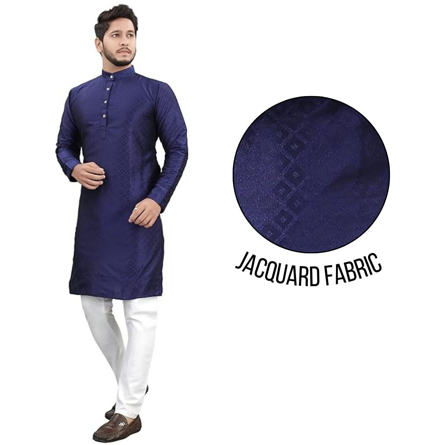 More & More Men's Cottan Blend Kurta Navy Blue