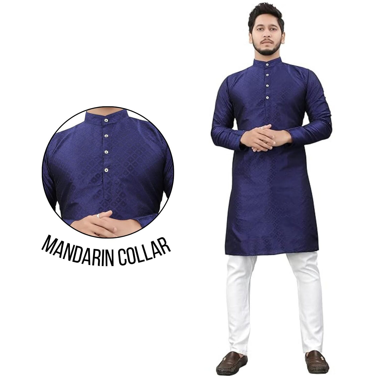 More & More Men's Cottan Blend Kurta Navy Blue