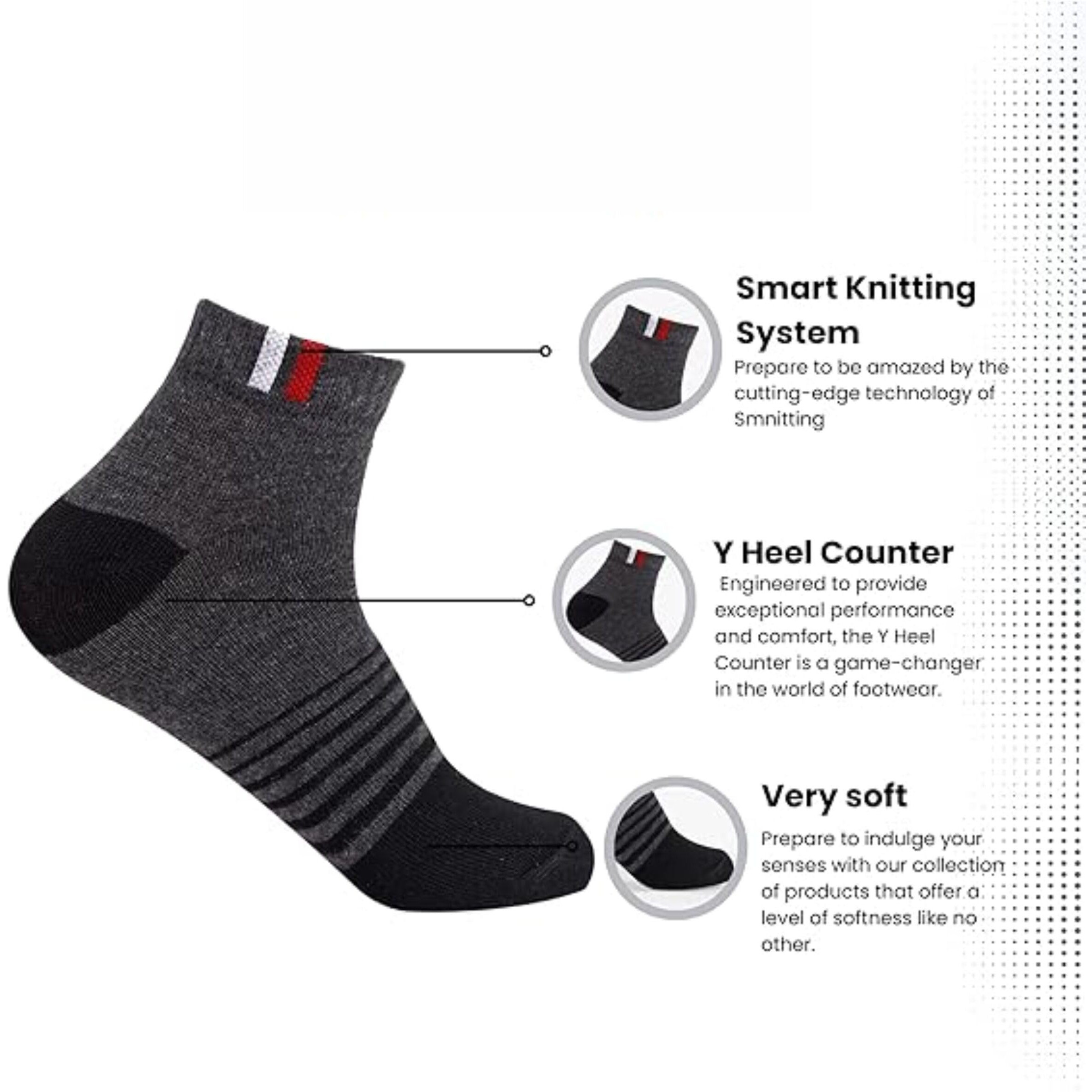 SJeware 5 Pairs Stripped Ankle Length Socks for Men & Women, Multicolor, Pack of 5, Free Size