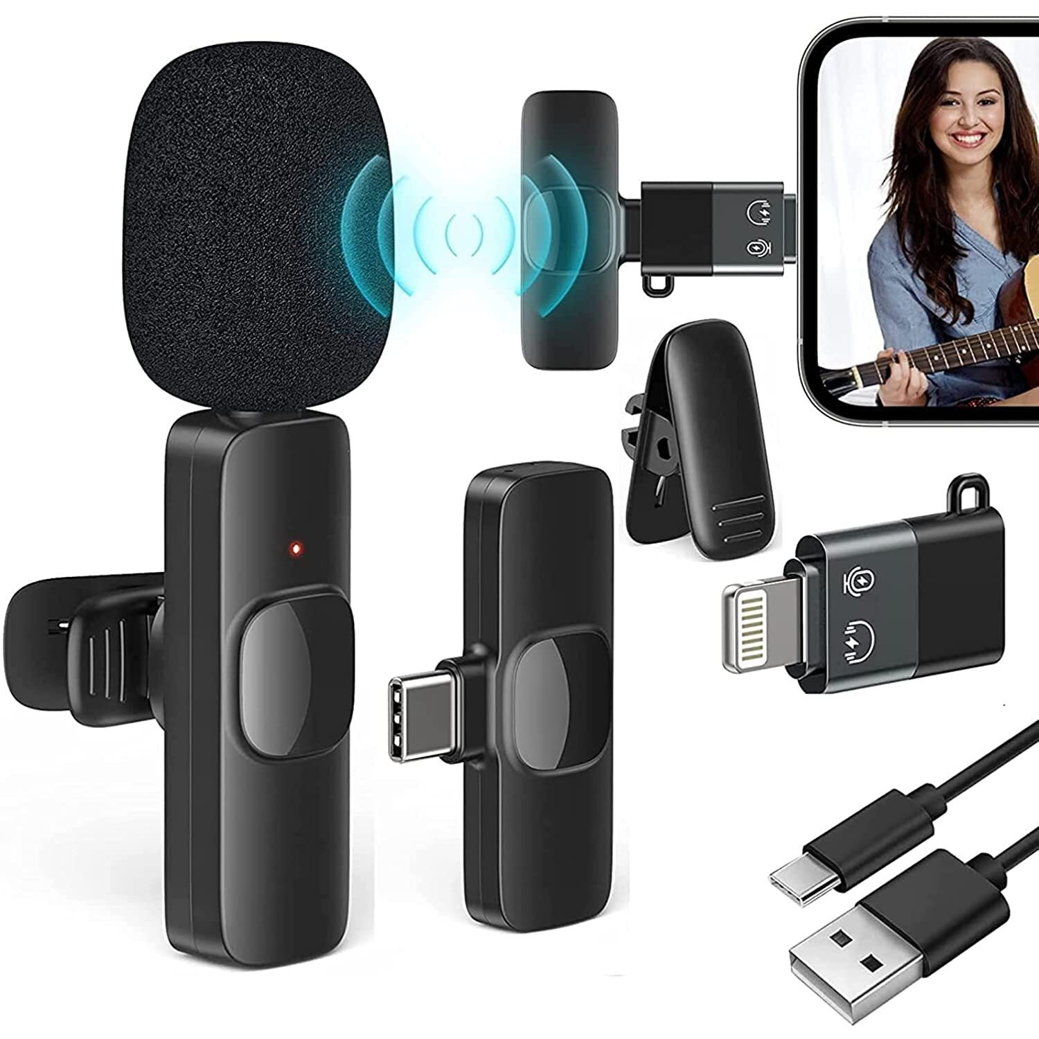 Careflection Wireless Clip Mic, Wireless Lavalier Microphones, Clip-on Microphone(Aisizo, for Smartphone, Laptop, Video Recording YouTube Live Stream (K8 Microphone Both)
