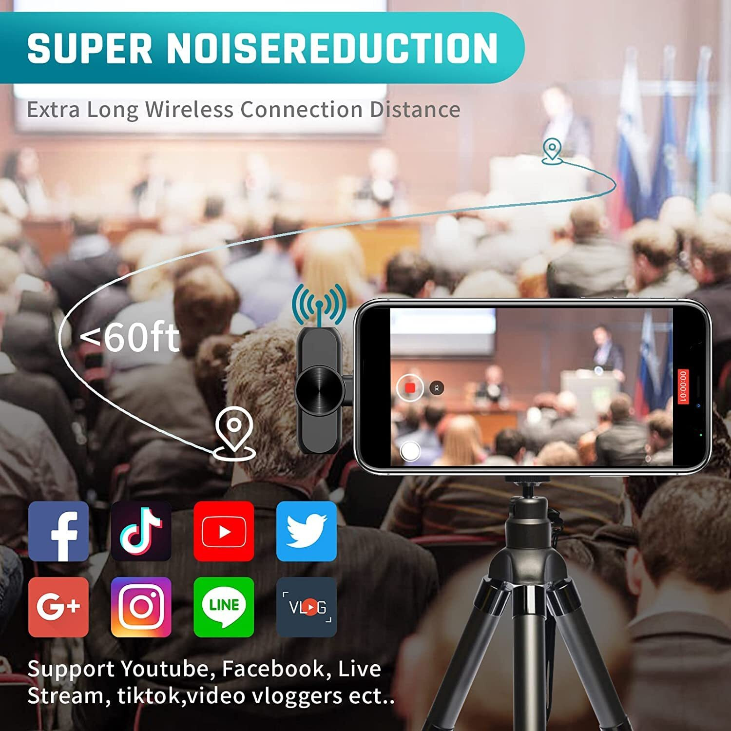 Careflection Wireless Clip Mic, Wireless Lavalier Microphones, Clip-on Microphone(Aisizo, for Smartphone, Laptop, Video Recording YouTube Live Stream (K8 Microphone Both)