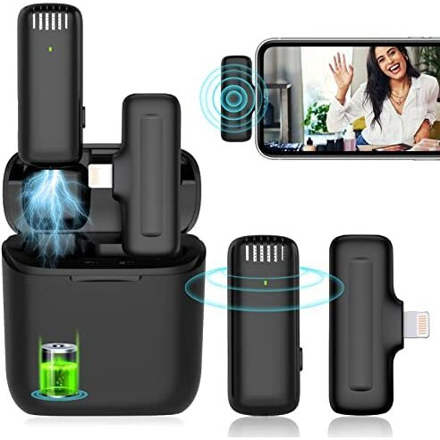 Careflection Wireless Clip Mic, Wireless Lavalier Microphones, Clip-on Microphone(Aisizo, for Smartphone, Laptop, Video Recording YouTube Live Stream (J11 Microphone Lightening Type)