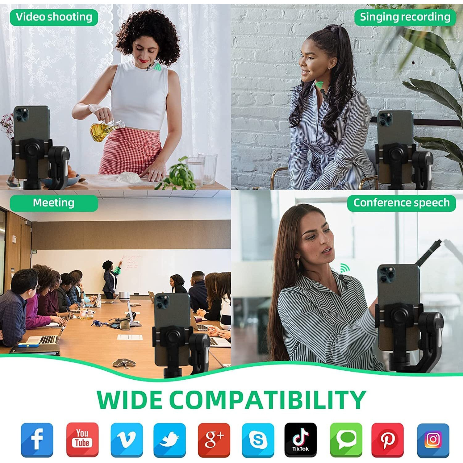 Careflection Wireless Clip Mic, Wireless Lavalier Microphones, Clip-on Microphone(Aisizo, for Smartphone, Laptop, Video Recording YouTube Live Stream (3 in 1 Microphone)