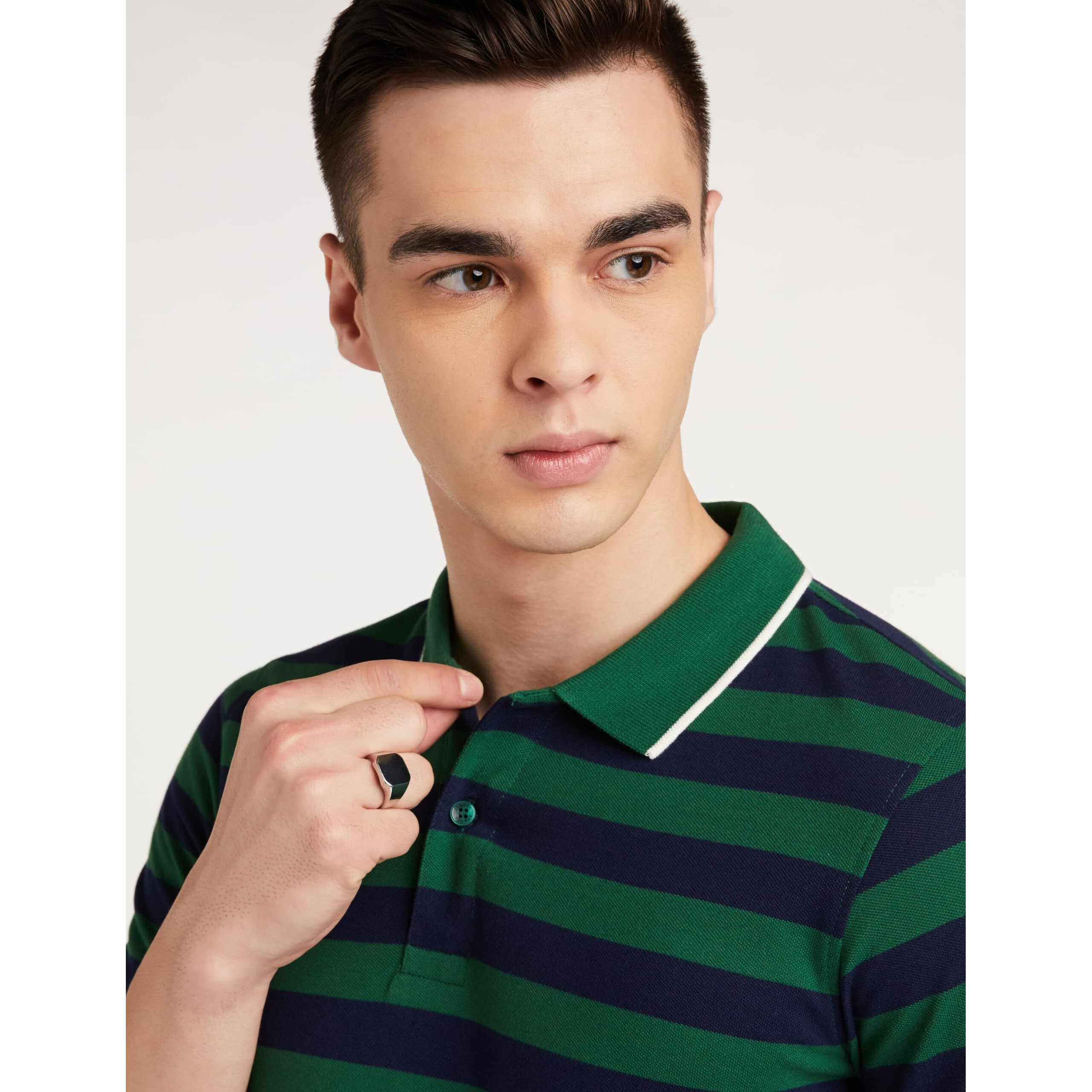 Amazon Brand - Symbol Men's Cotton Rich Striped Polo T Shirt | Collar Tshirts | Half Sleeves - Regular Fit (Peacot Blue and Eden Green_3XL)