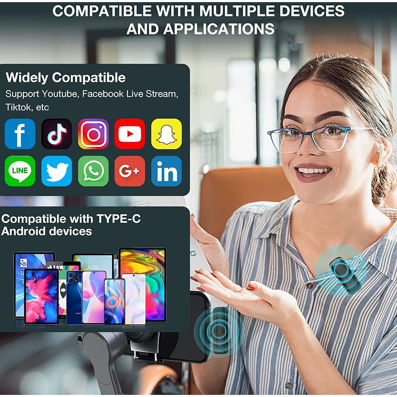 Careflection Wireless Clip Mic, Wireless Lavalier Microphones, Clip-on Microphone(Aisizo, for Smartphone, Laptop, Video Recording YouTube Live Stream (J11 Microphone C-Type)