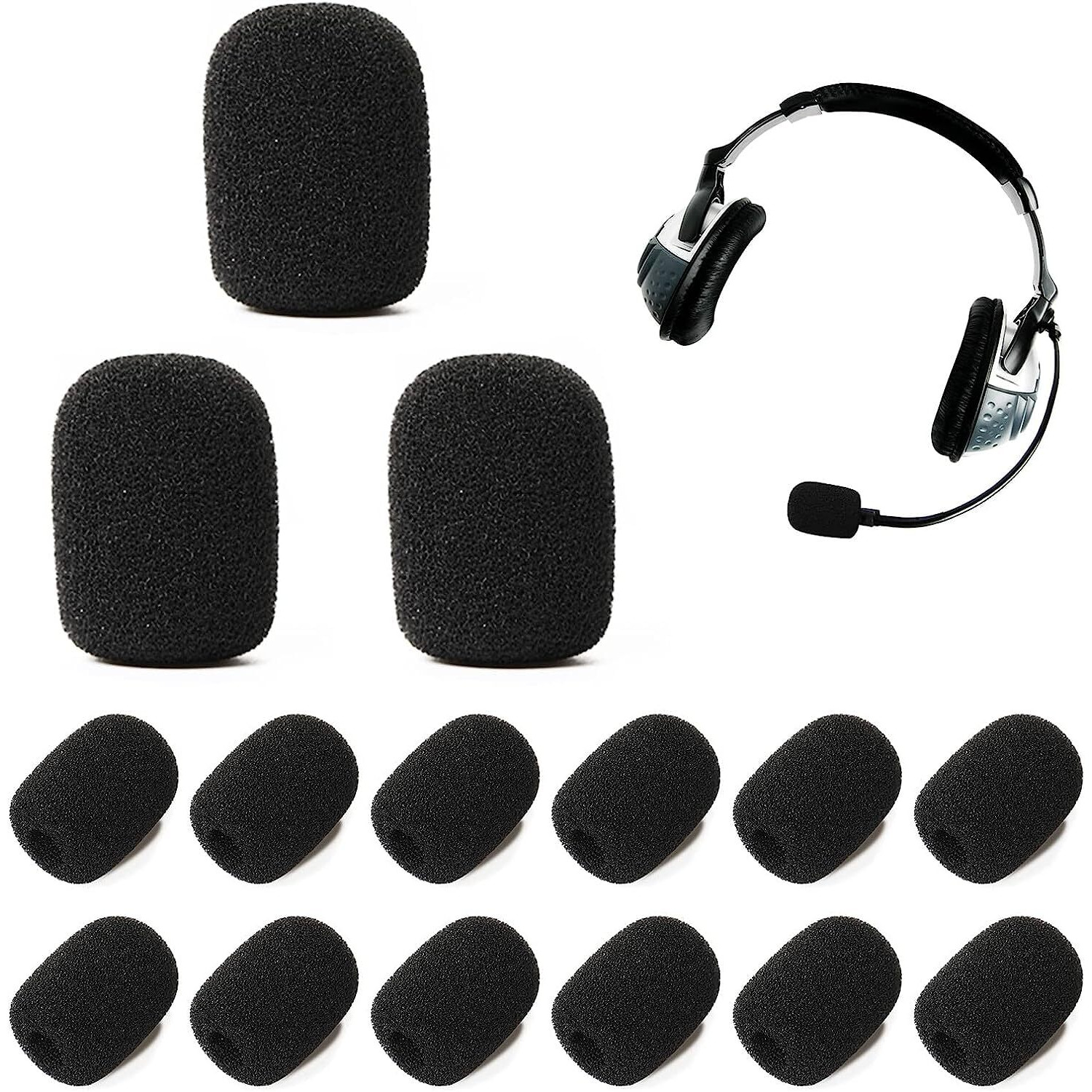 CareFlection Mini Microphone Windscreens Mic Foam Covers for Lapel Lavalier Headset miike, Studio - High Density Protection  Noise pop Filter Black, Pack of 2 pcs (A Type) 5 Years Warranty (10)