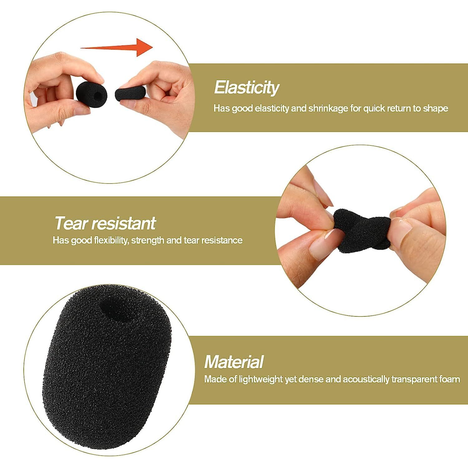 CareFlection Mini Microphone Windscreens Mic Foam Covers for Lapel Lavalier Headset miike, Studio - High Density Protection  Noise pop Filter Black, Pack of 2 pcs (A Type) 5 Years Warranty (10)
