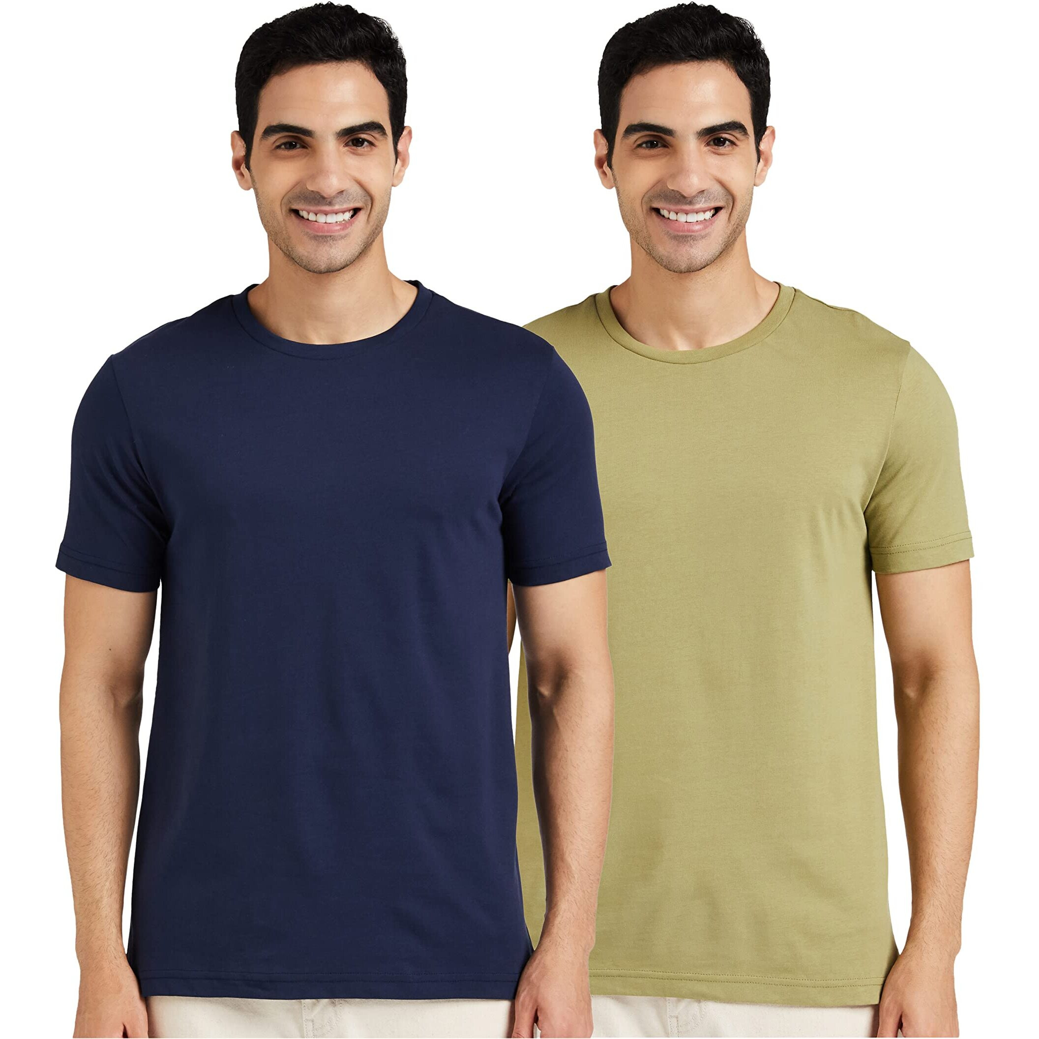 Amazon Brand - Symbol Men's Cotton T Shirt | Round Neck | Half Sleeve | Plain | Combo Pack of 2 - Regular Fit (Available in Plus Size) (Multi-CLR5_M)