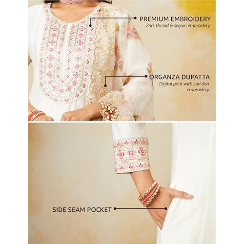 Amazon Brand - Myx Women's Rayon Salwar Suit (AW24-MYX-SKD-VN-03_Off-White_XS)