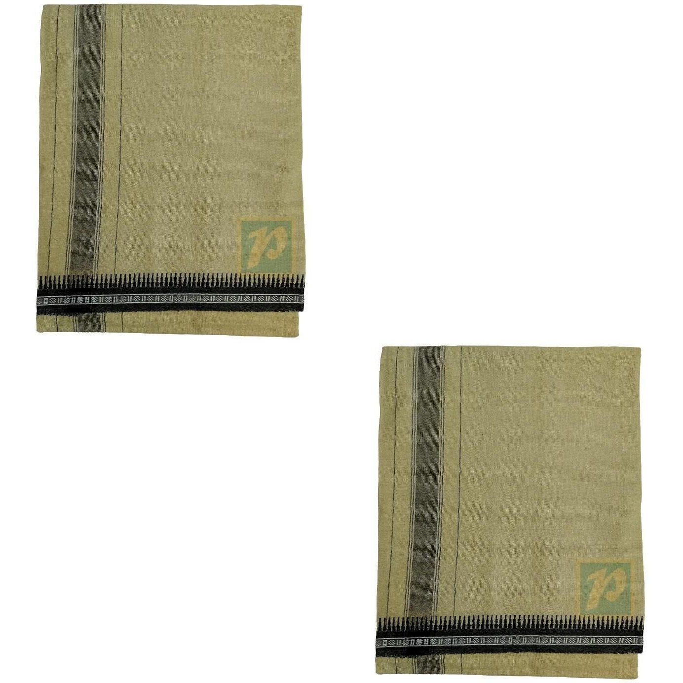 PRAKASAM COTTON Mens Single (1.28 X 2.00 mtrs) Colour Thalapathi Border Dhoties/fine quality Single Dhoties (Beige)- Pack of 2 Dhoties