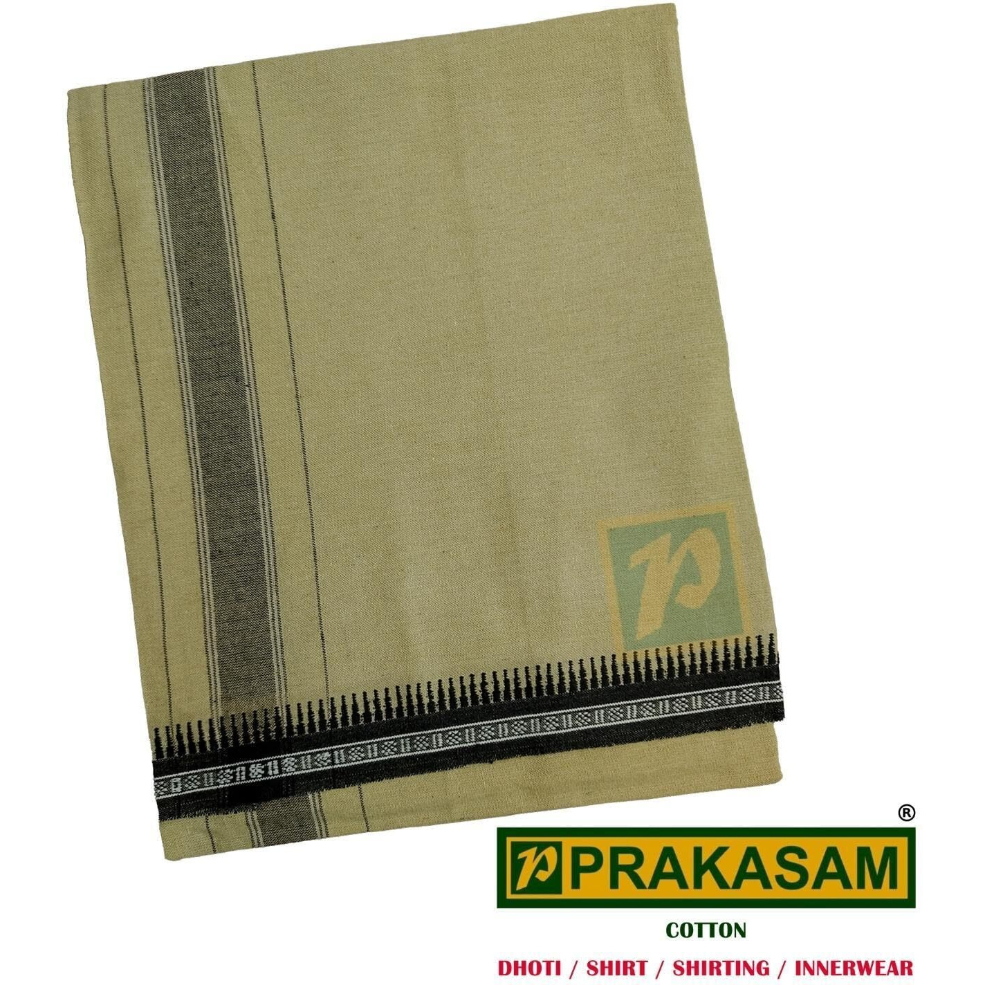 PRAKASAM COTTON Mens Single (1.28 X 2.00 mtrs) Colour Thalapathi Border Dhoties/fine quality Single Dhoties (Beige)- Pack of 2 Dhoties