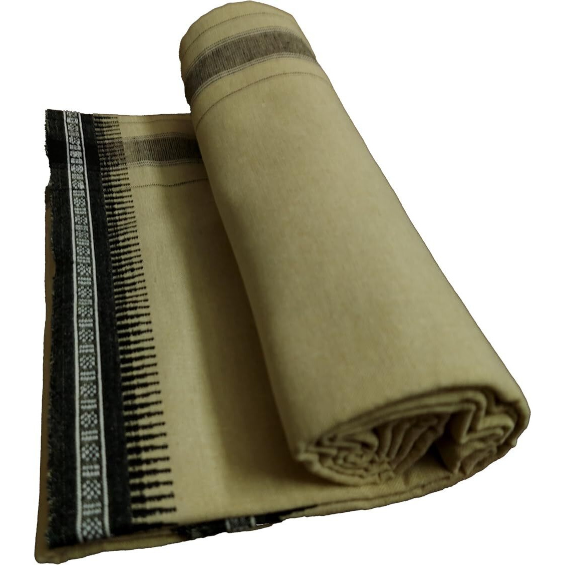 PRAKASAM COTTON Mens Single (1.28 X 2.00 mtrs) Colour Thalapathi Border Dhoties/fine quality Single Dhoties (Beige)- Pack of 2 Dhoties