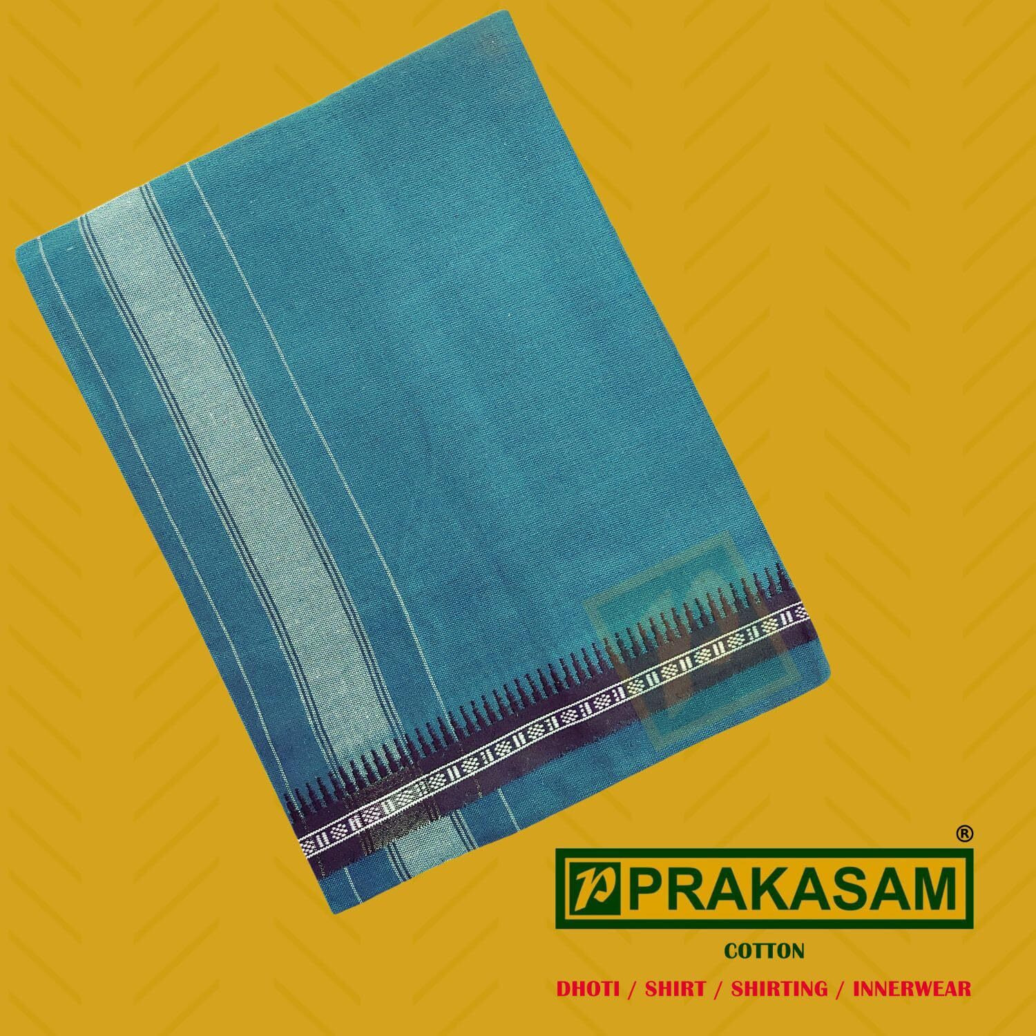 PRAKASAM COTTON Mens Single (1.28 X 2.00 mtrs) Colour Thalapathi Border Dhoties/fine quality Single Dhoties (Peacock Green)-Pack of 3 Dhoties