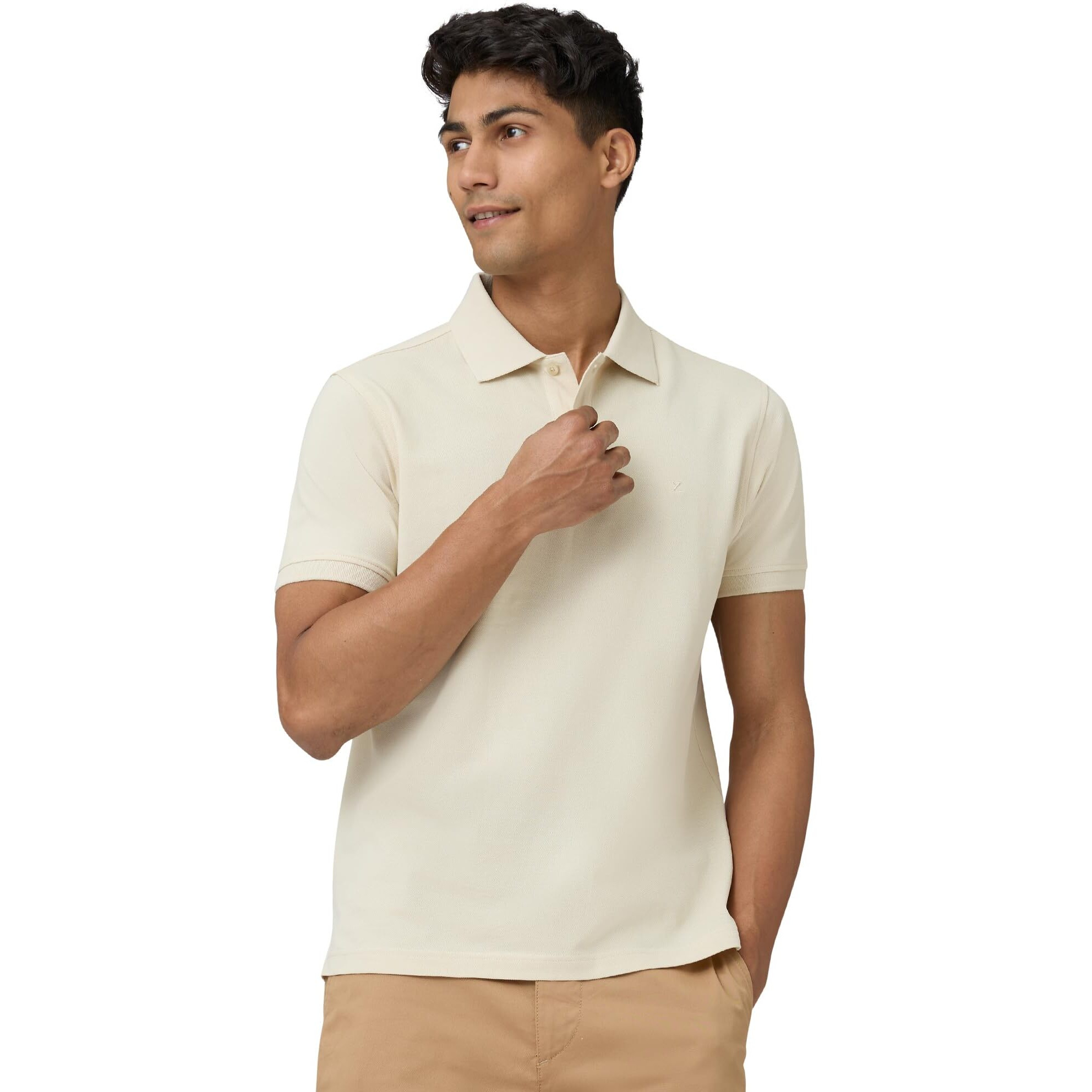 Xyxx Men's Solid Regular Fit T-Shirt (Xy_Cr14_Polo Tshirt_1_Almond White