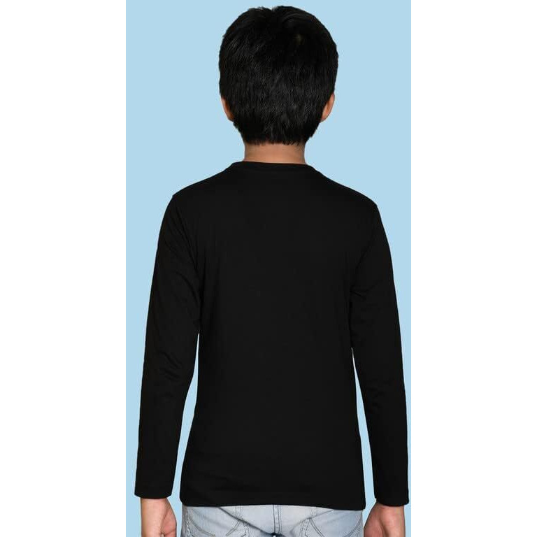 Nusyl Boy's Black Solid Tee| Plain | Round Neck | Full Sleeve - Regular Fit